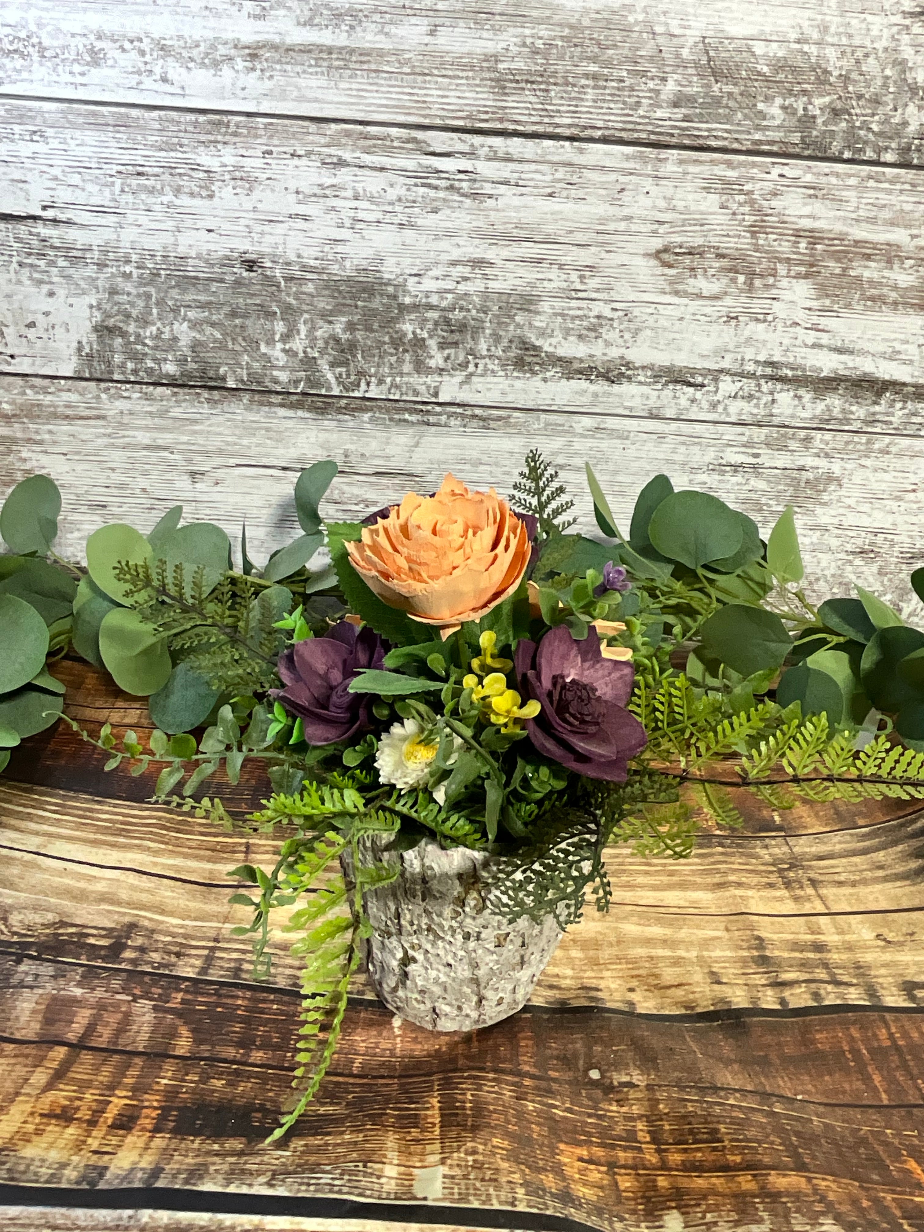 Garden Elegance - Peach & Plum Sola Wood Flower Arrangement