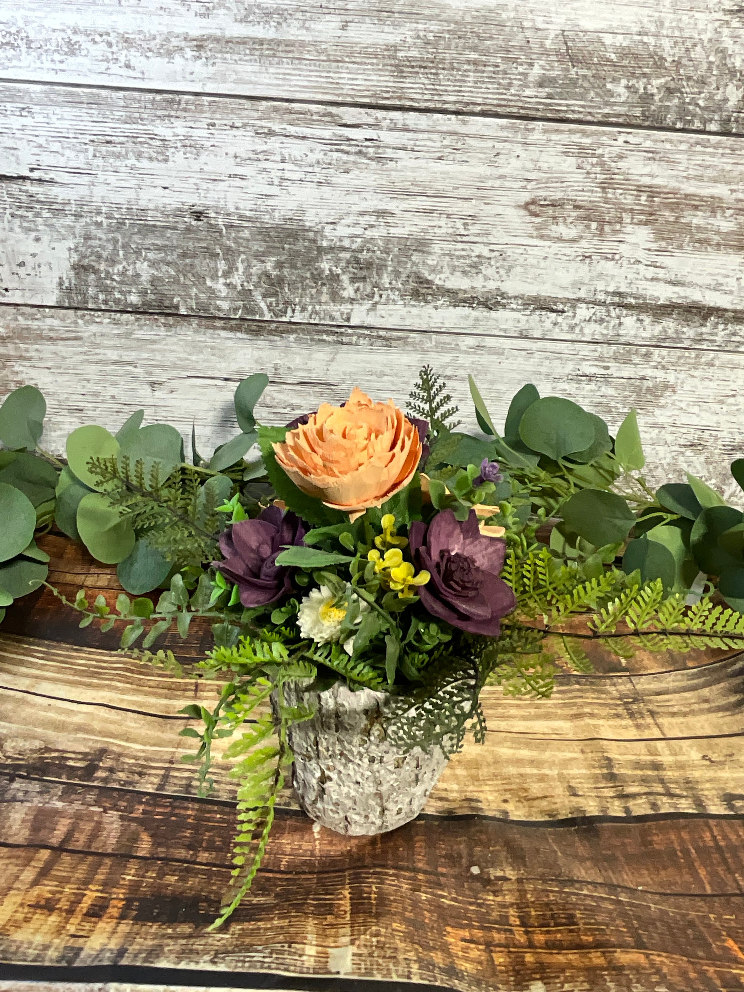 Garden Elegance - Peach & Plum Sola Wood Flower Arrangement
