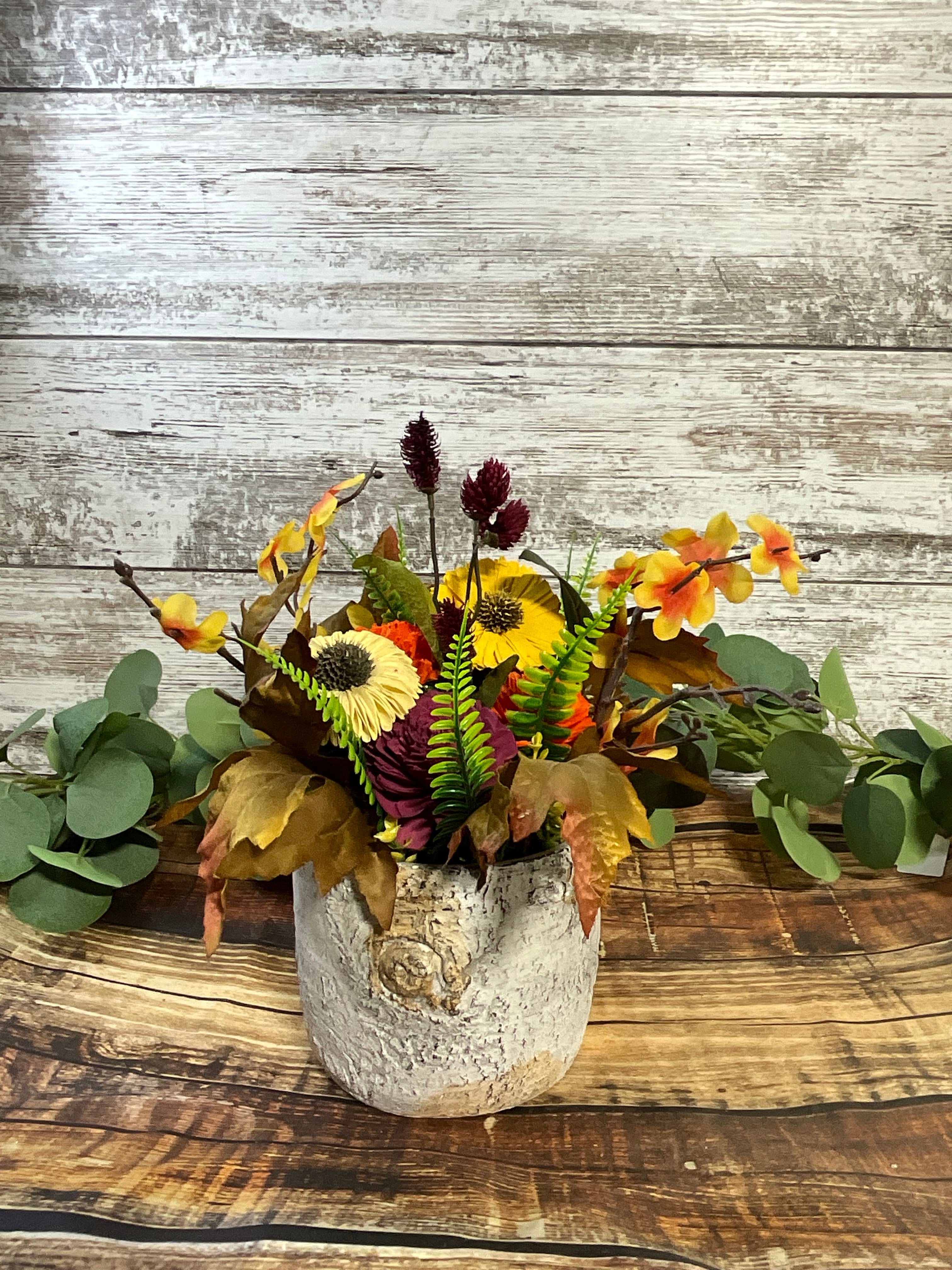 Autumn Wildflower - Golden Yellow & Plum Sola Wood Arrangement