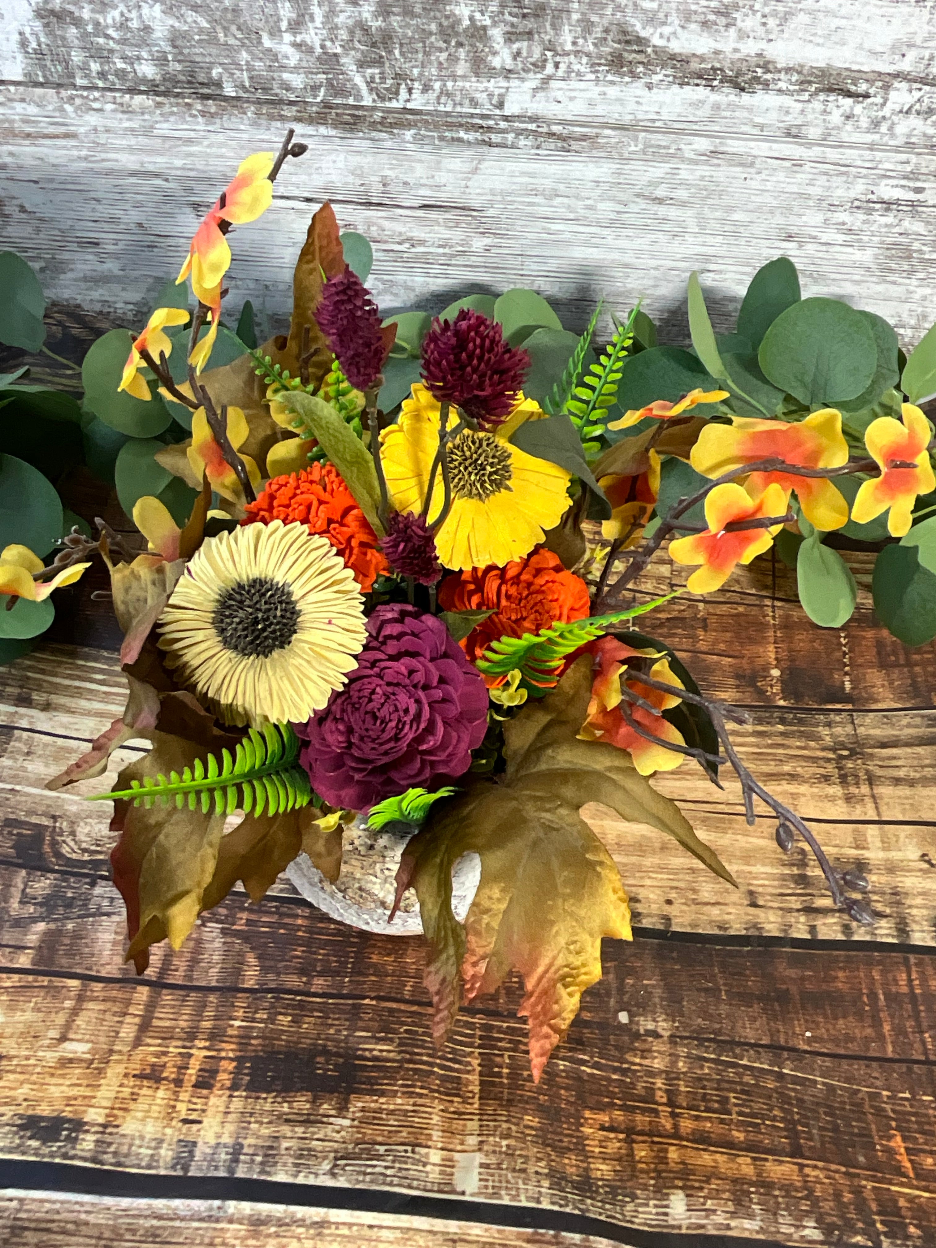 Autumn Wildflower - Golden Yellow & Plum Sola Wood Arrangement