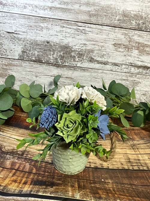 Sola Wood Flower Arrangement, Blue & White Coastal Centerpiece - Joni’s Sola Ever After, LLC