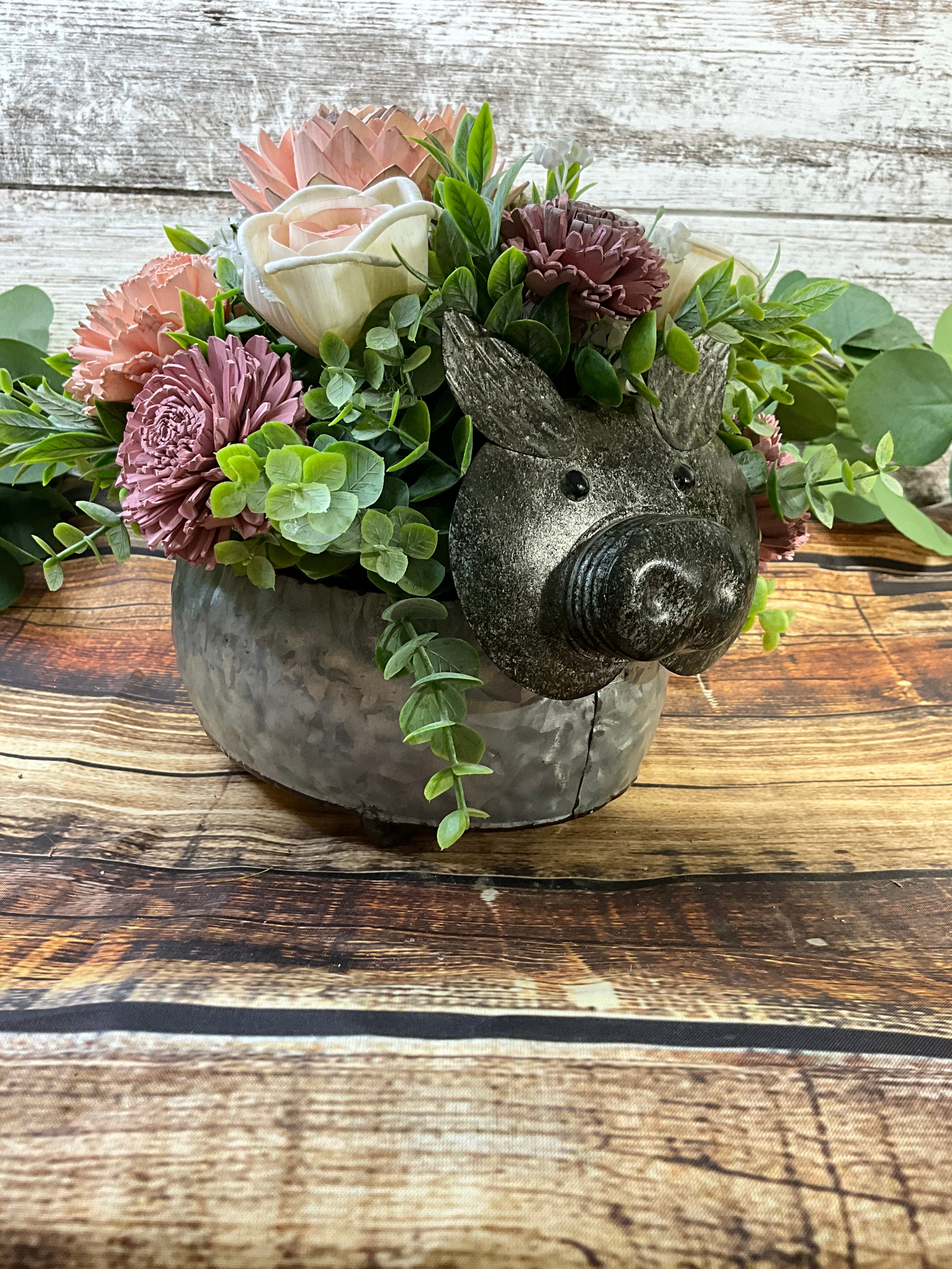 Pretty in Piggy - Farmhouse Sola Wood Arrangement