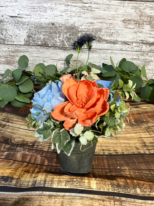 Coastal Sunset - Baby Blue & Orange Tie-Dye Sola Wood Arrangement