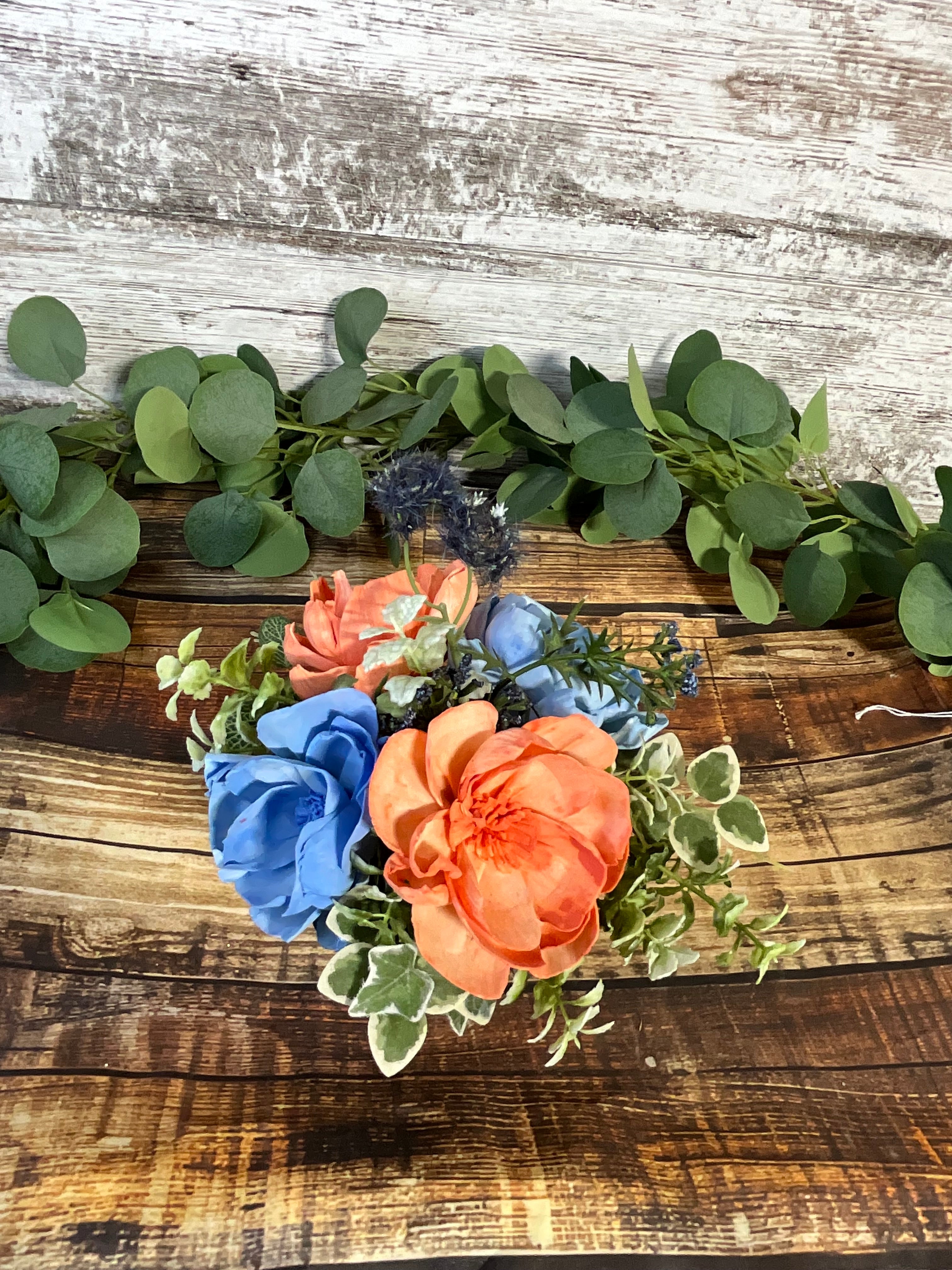 Coastal Sunset - Baby Blue & Orange Tie-Dye Sola Wood Arrangement