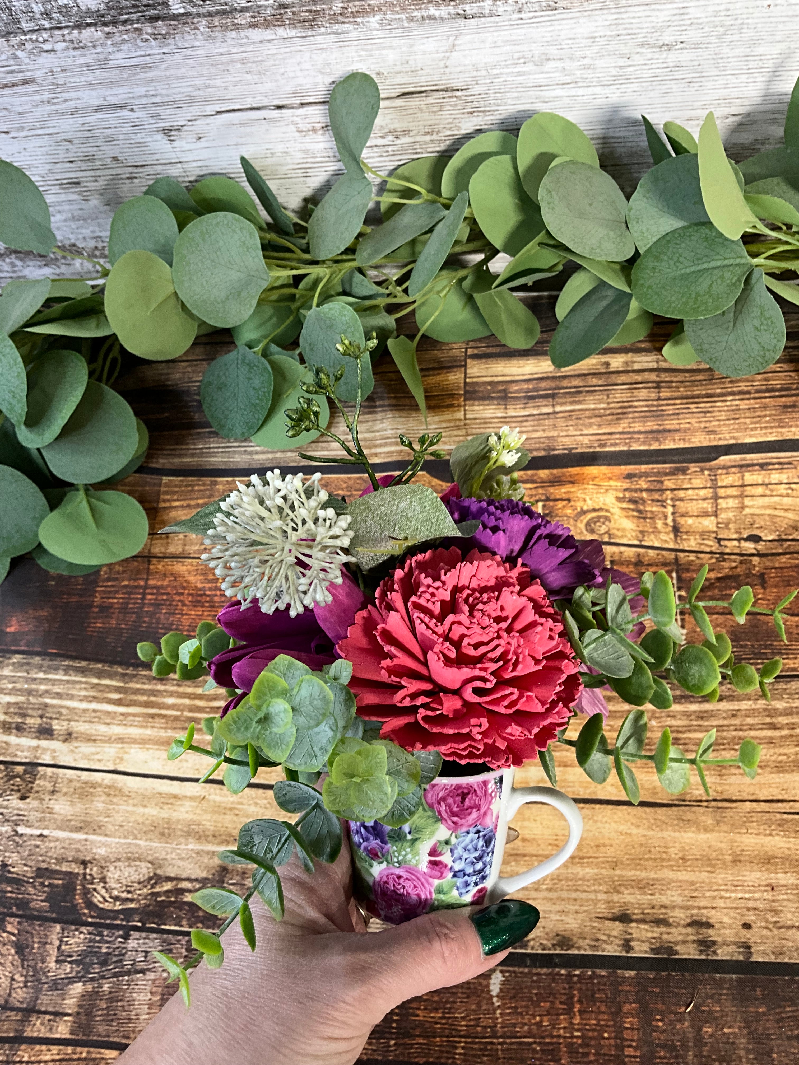 Jewel-Toned Sola Wood Flower Arrangement in Floral Mug
