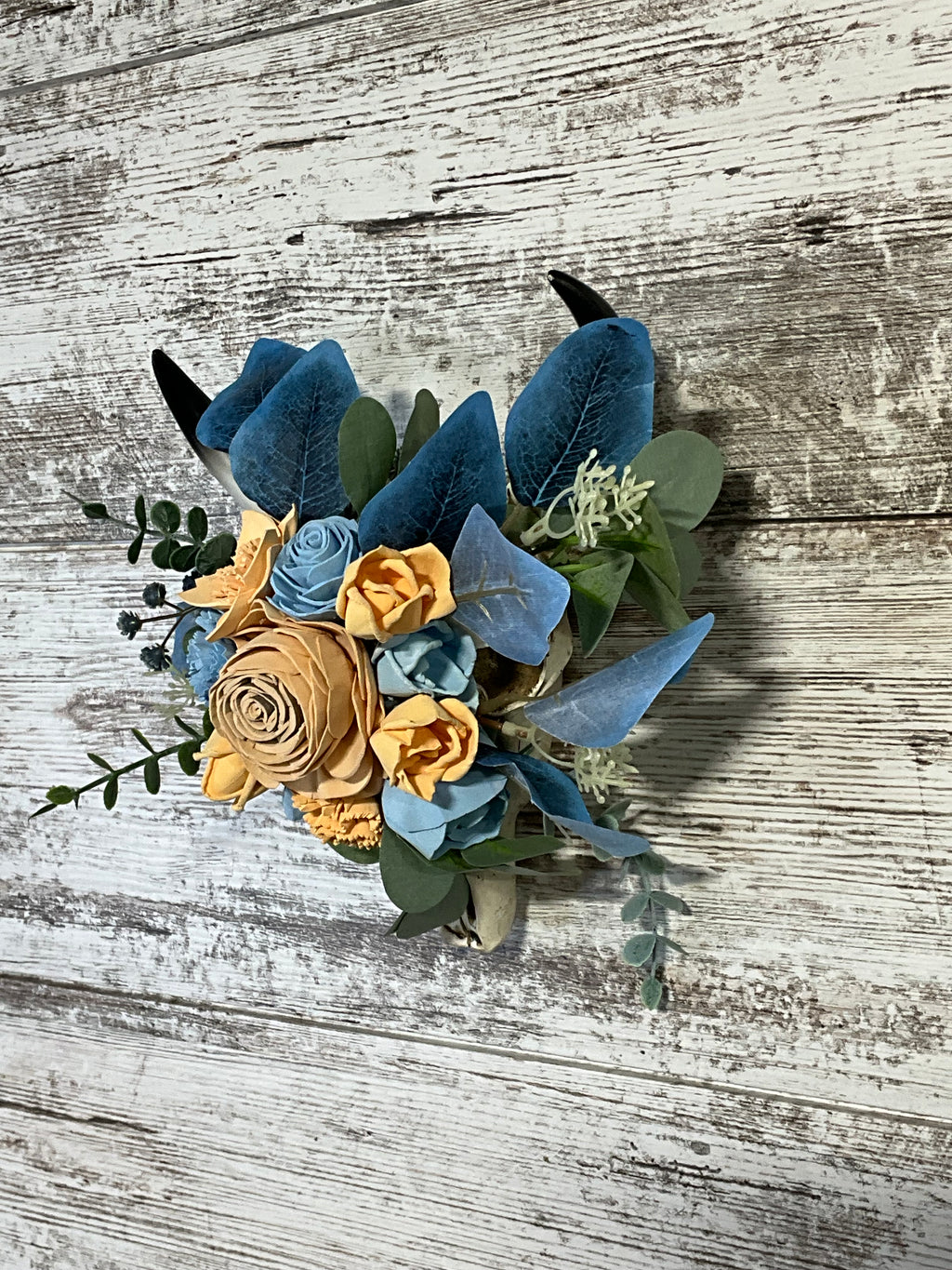 Rustic Blue & Peach Bull Skull Arrangement