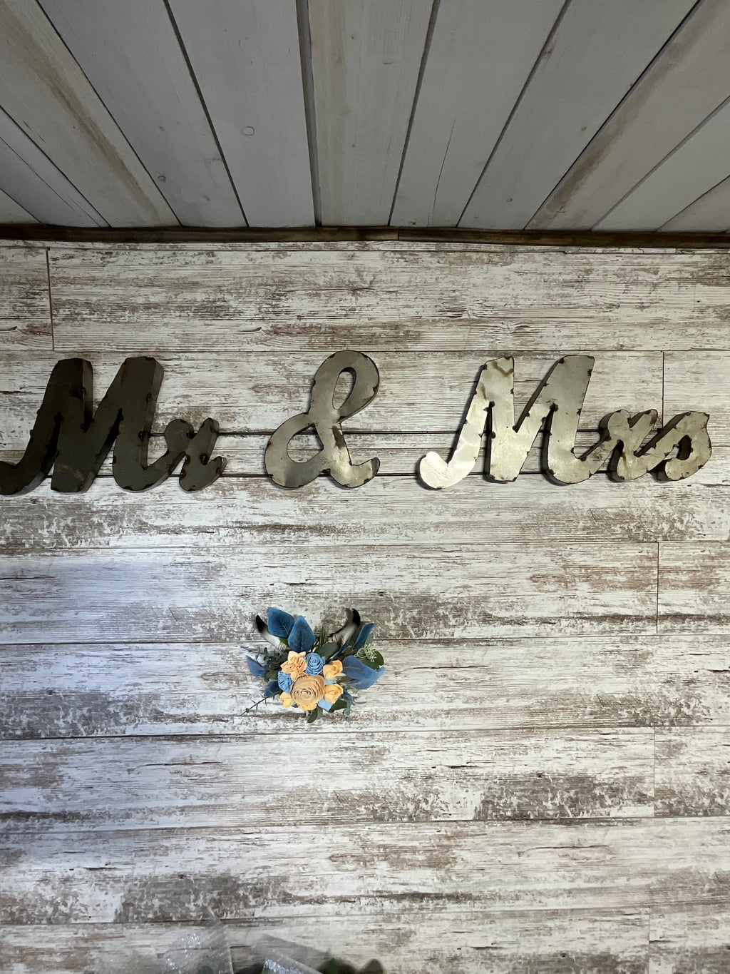 Rustic Blue & Peach Bull Skull Arrangement