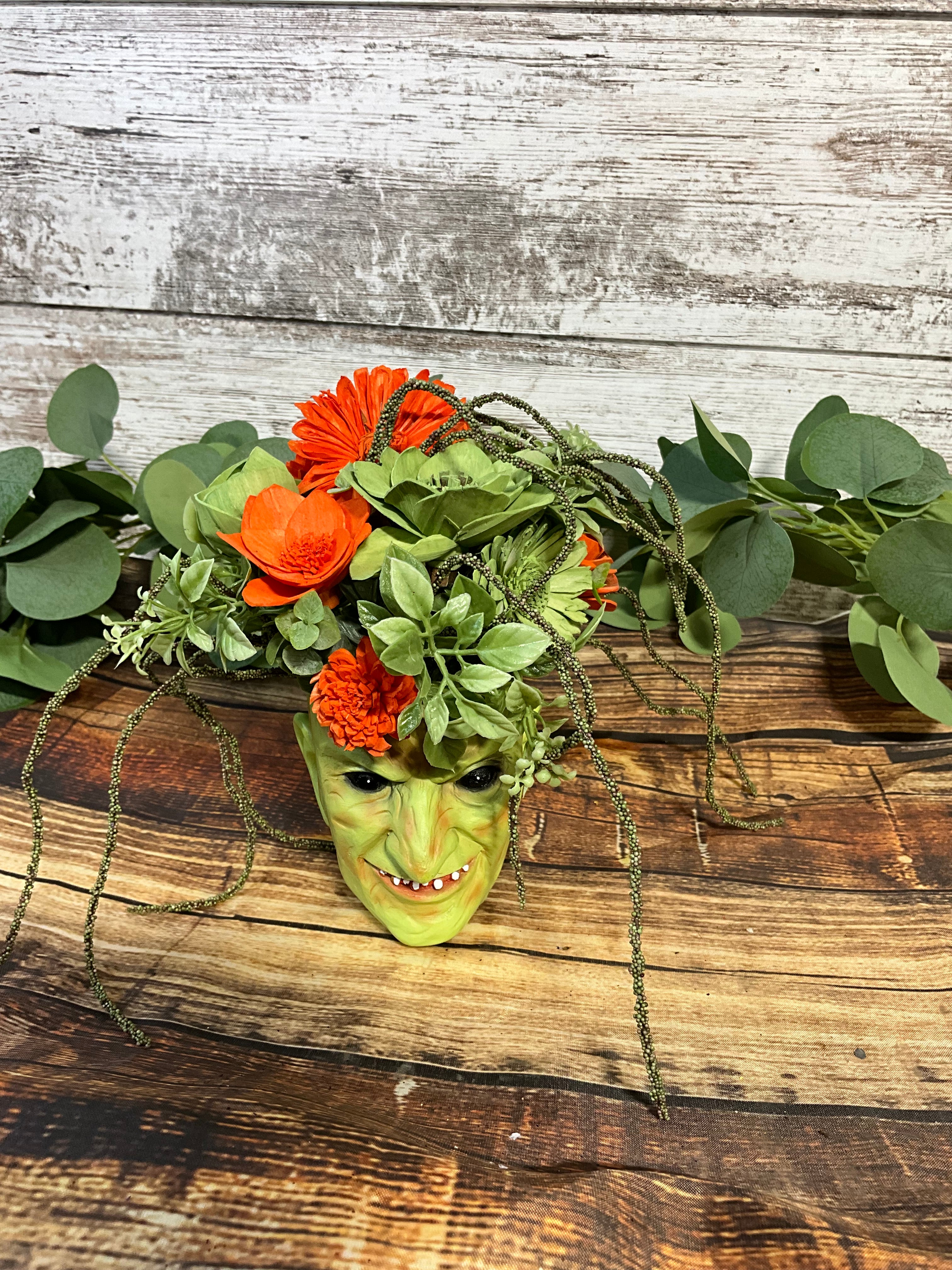 Wicked Witch Sola Wood Flower Arrangement - Halloween Centerpiece