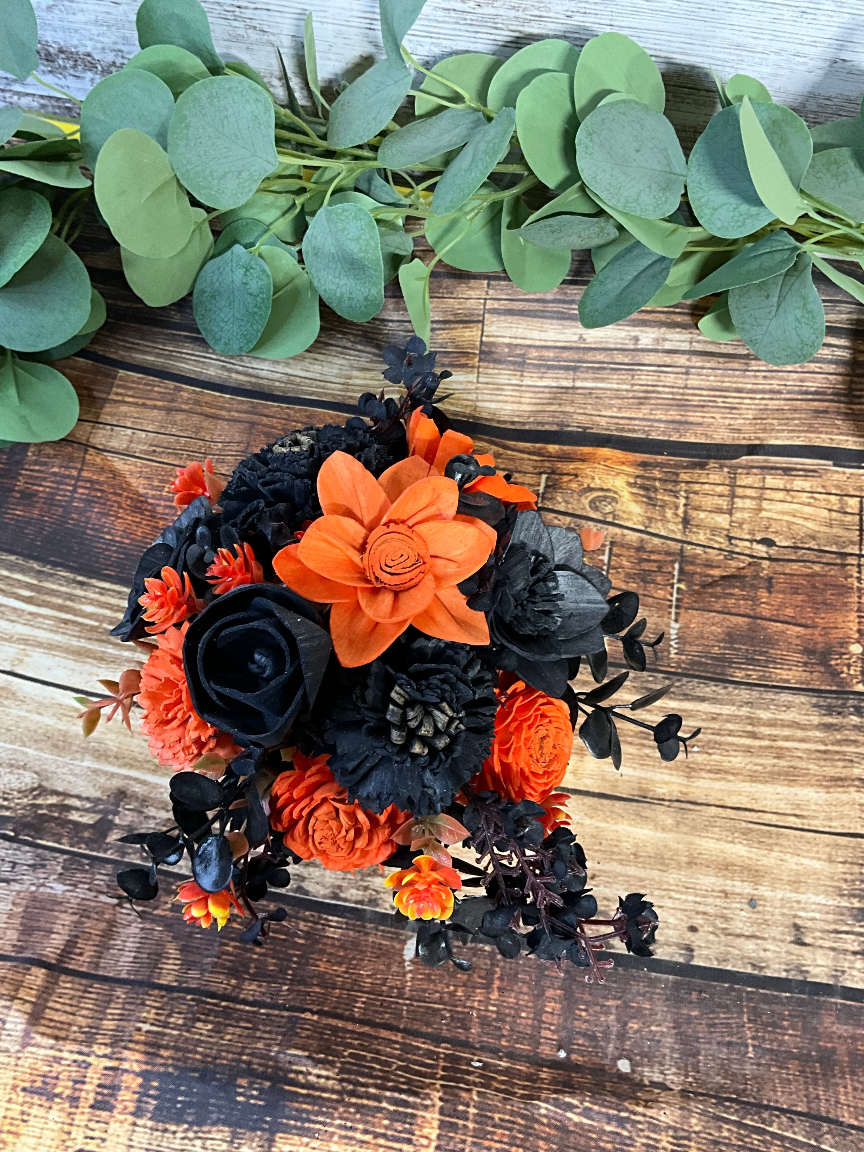 Speak No Evil - Black & Orange Halloween Sola Wood Skull Arrangement