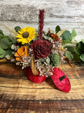 Harvest Apple - Autumn Sola Wood Flower Arrangement in Wicker Apple