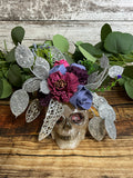 Gothic Glam Sola Wood Flower Arrangement in Skull Planter