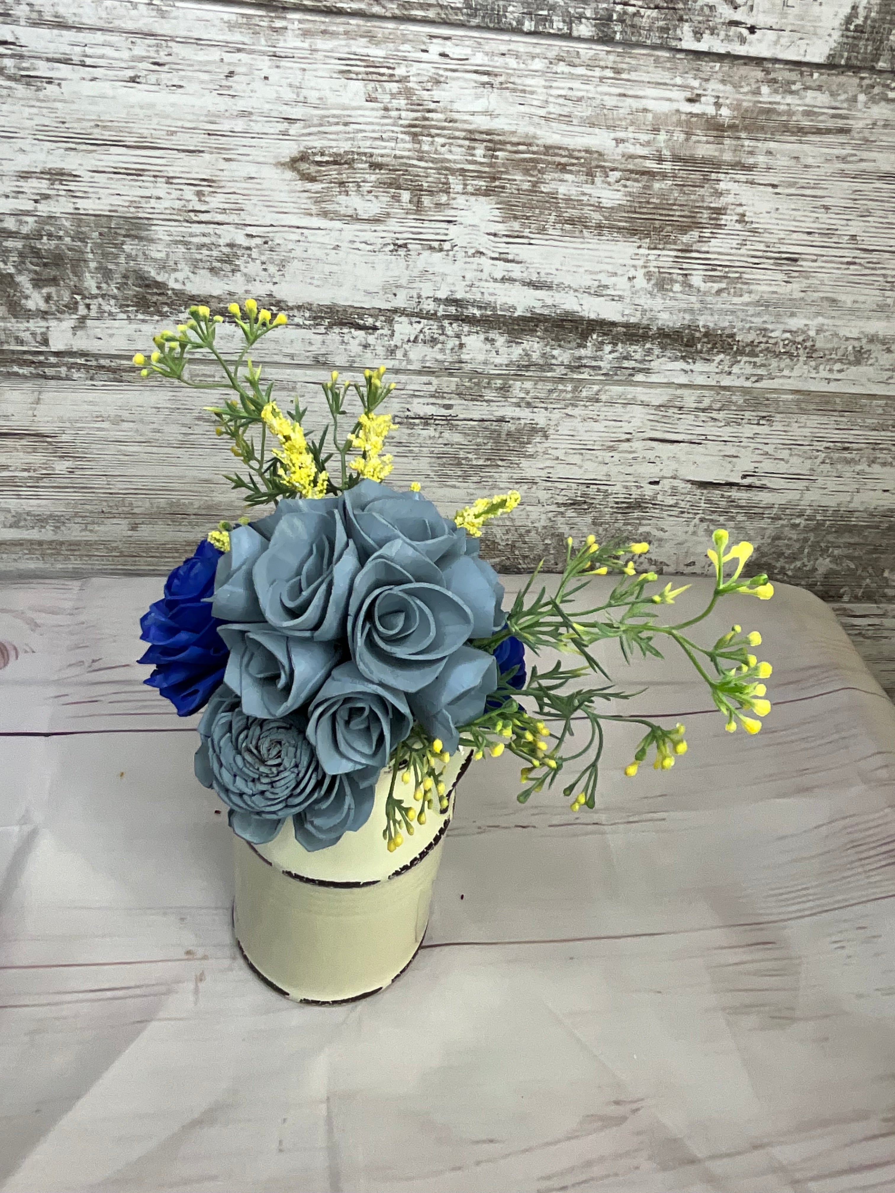 Sola Wood Flower Arrangement in Rustic Cream Vase