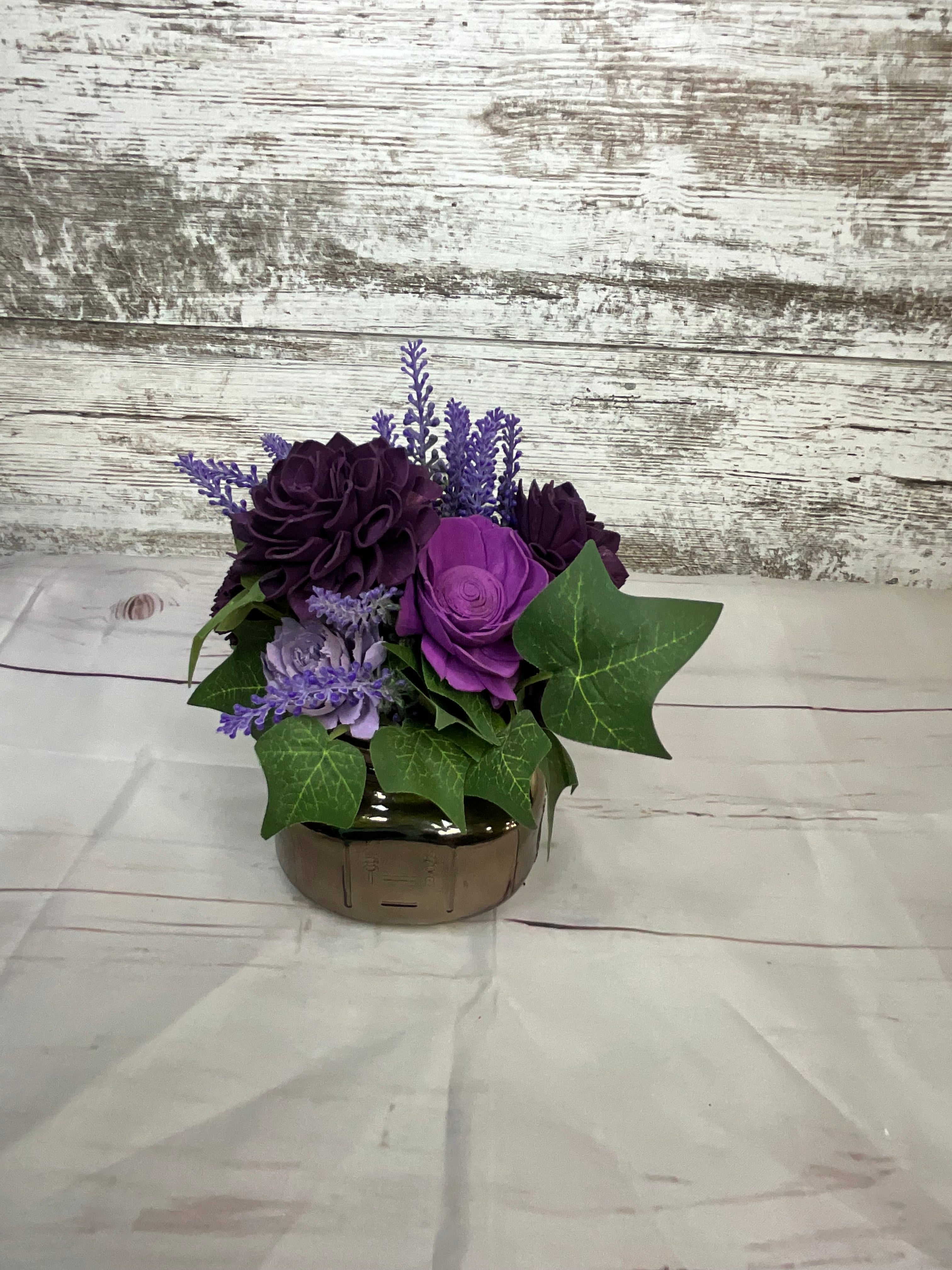 Purple Haze Sola Wood Flower Arrangement in Vintage Jar