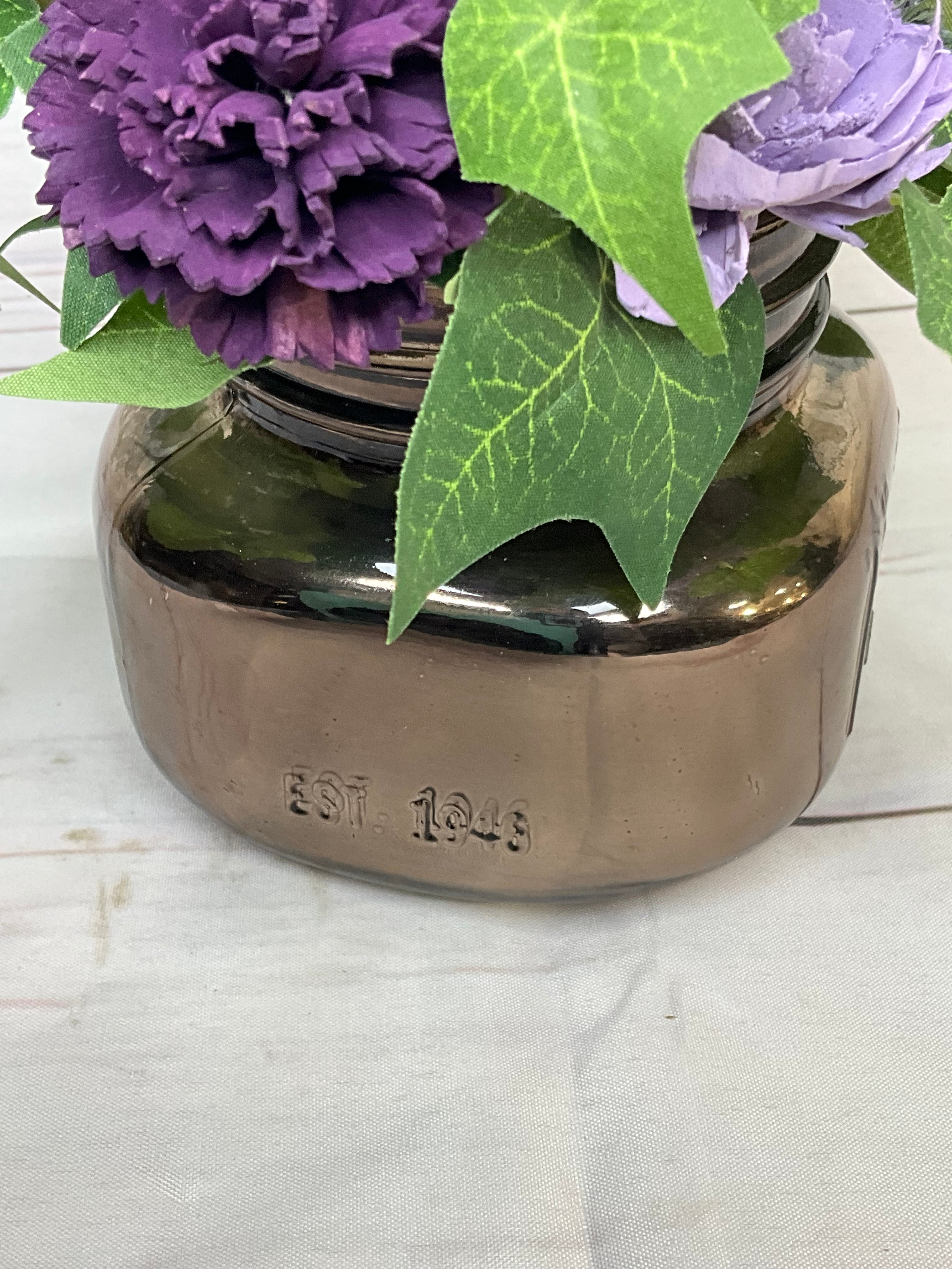 Purple Haze Sola Wood Flower Arrangement in Vintage Jar