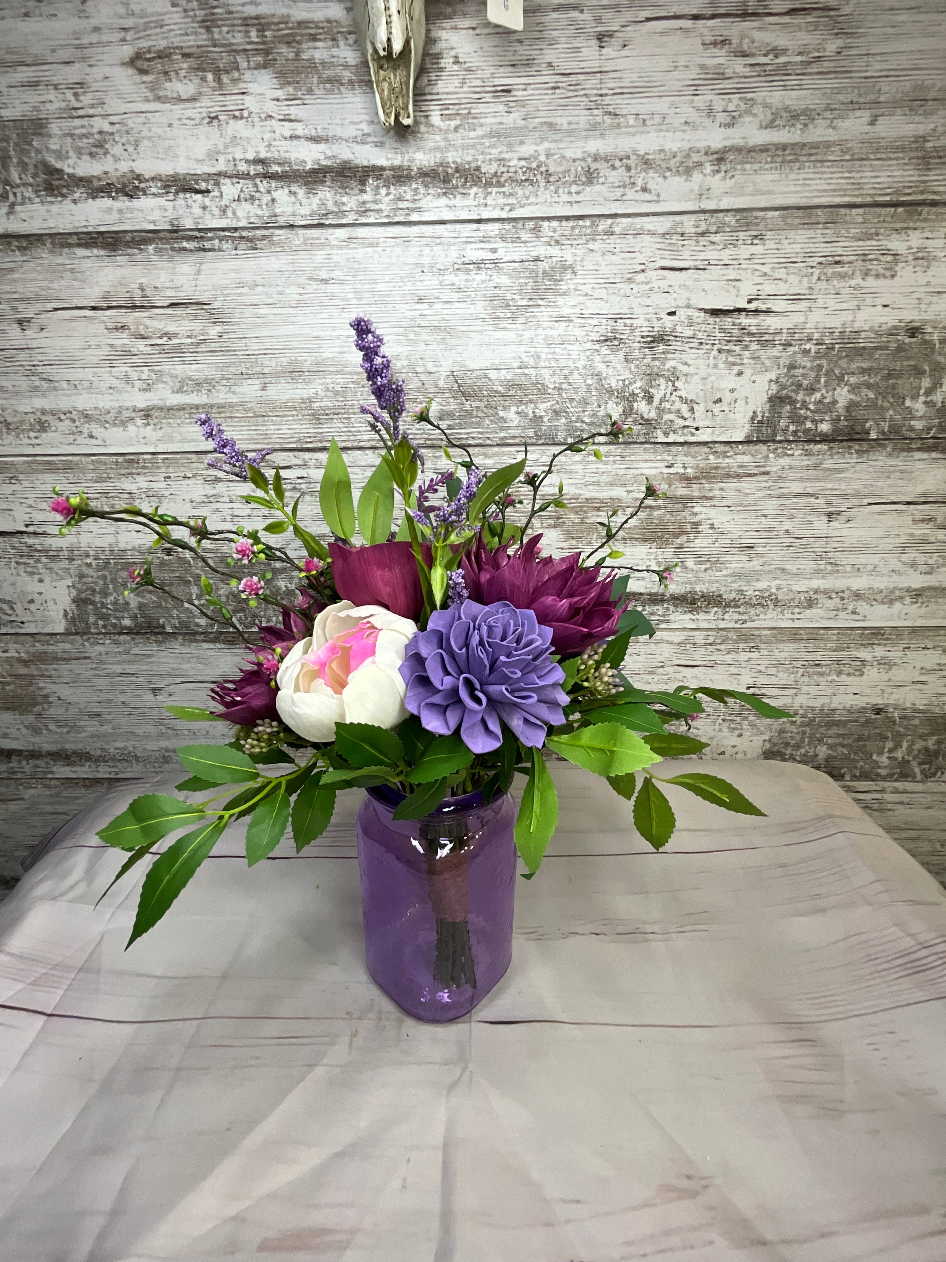 Lavender Dreams Sola Wood Flower Arrangement in Purple Mason Jar