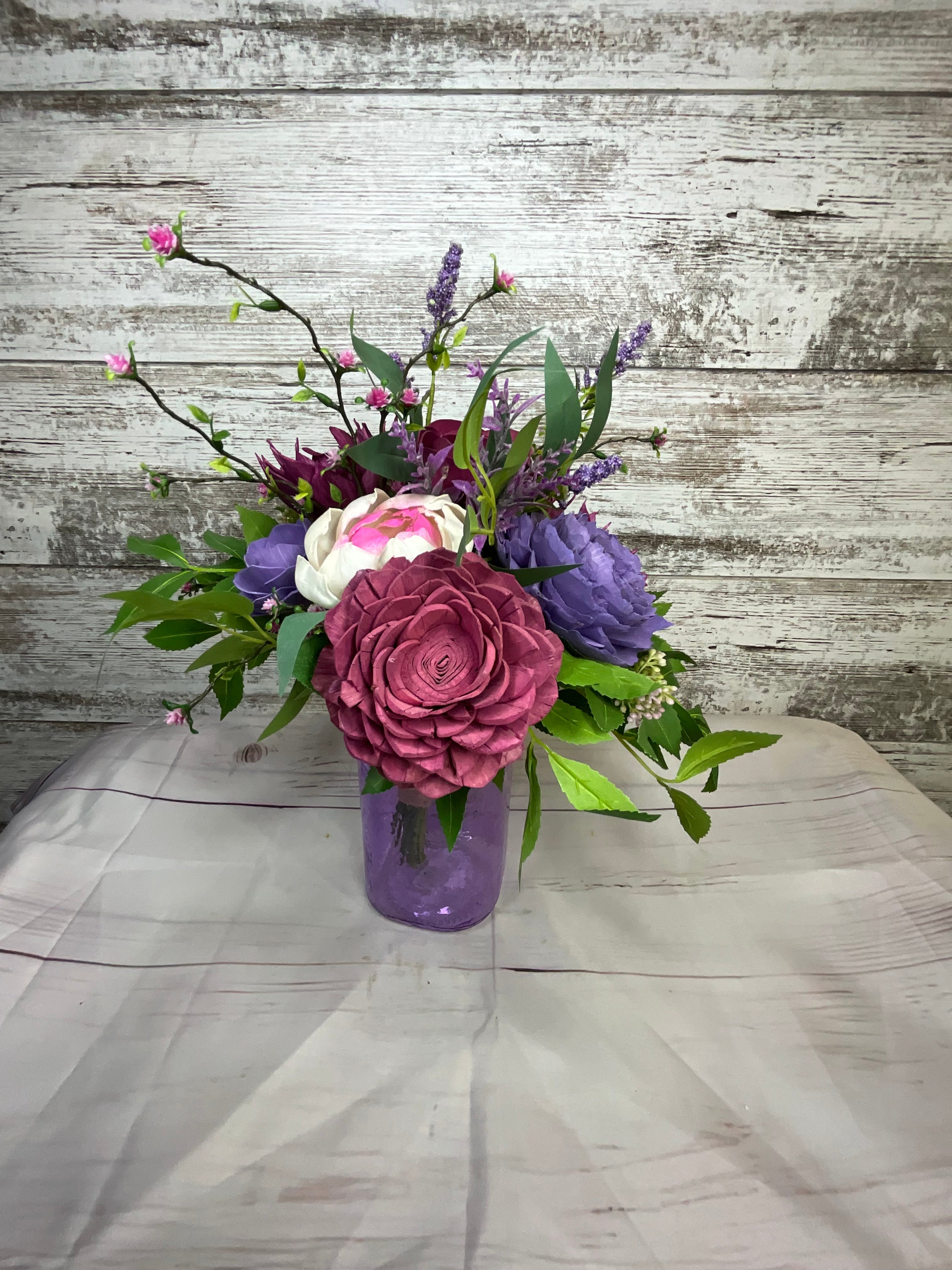 Lavender Dreams Sola Wood Flower Arrangement in Purple Mason Jar
