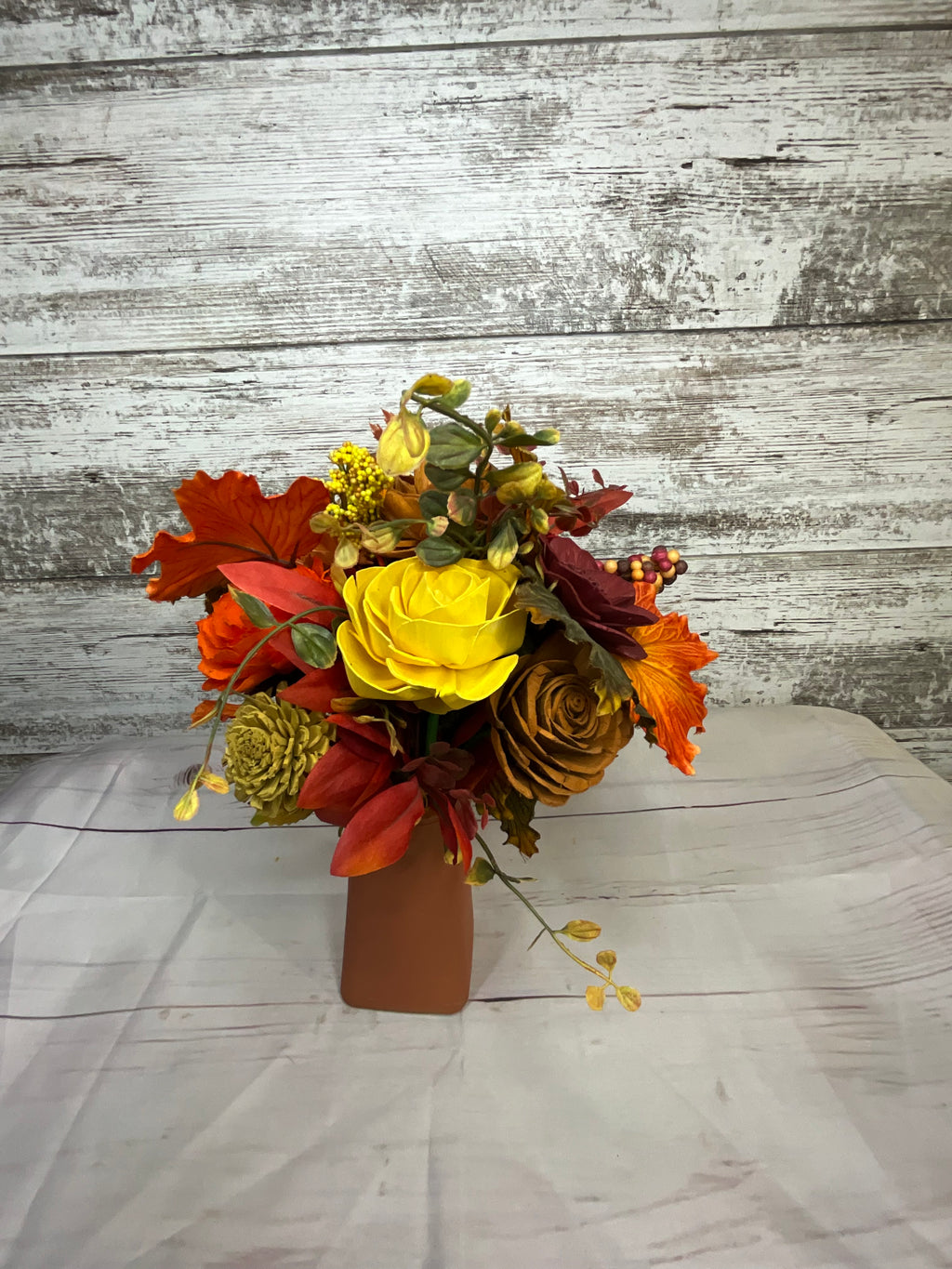 falling Leaves Sola Wood Flower Arrangement in Rustic Vase