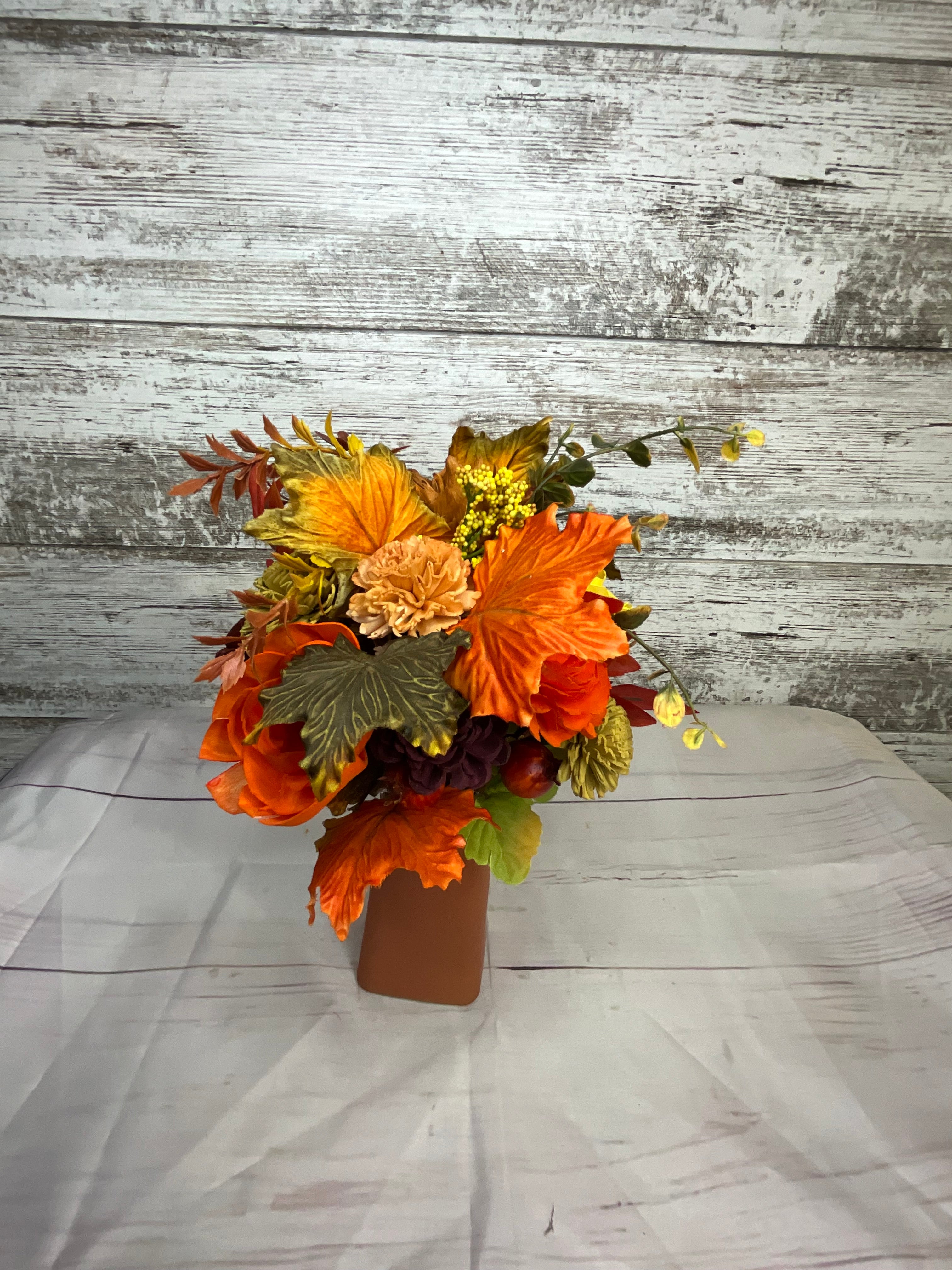 falling Leaves Sola Wood Flower Arrangement in Rustic Vase