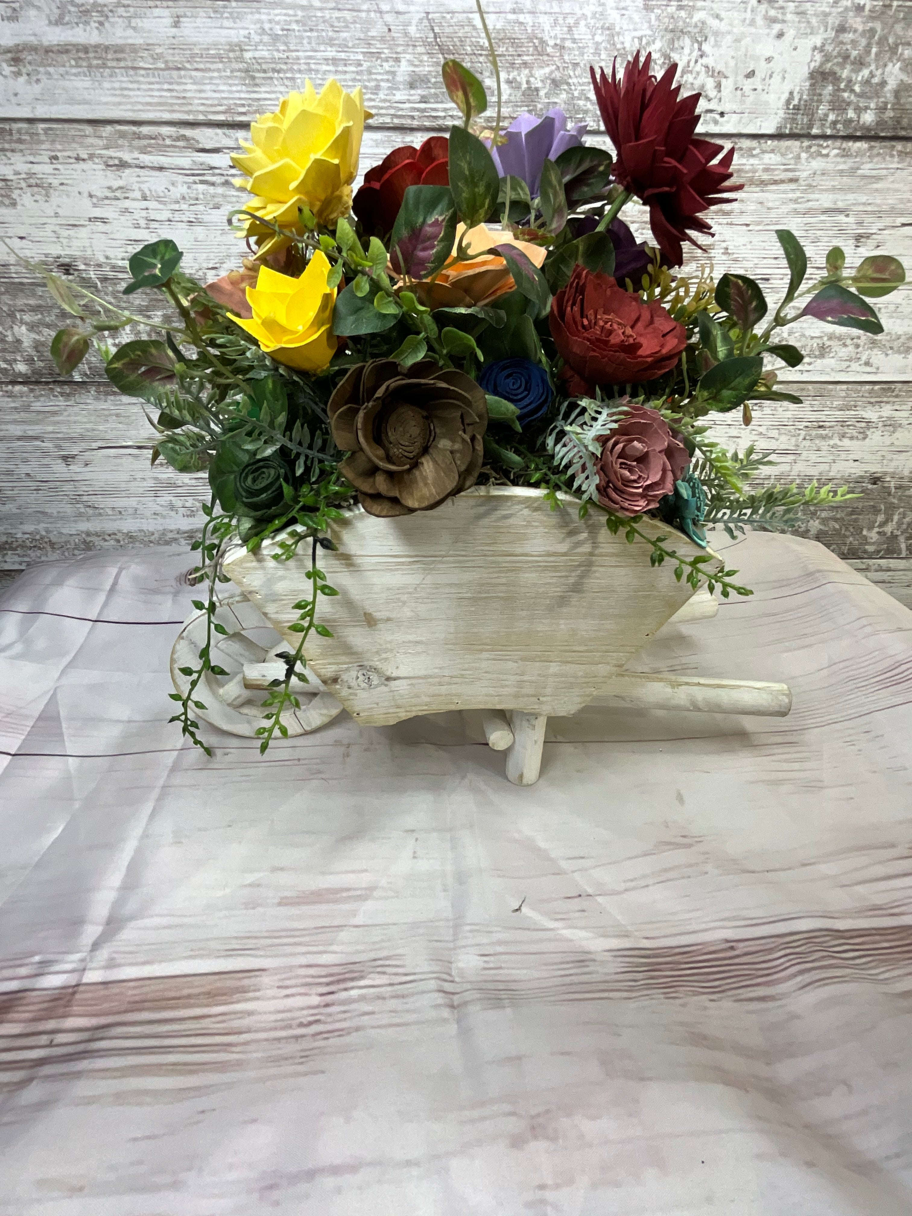 Rainbow Garden Wheelbarrow Sola Wood Flower Arrangement