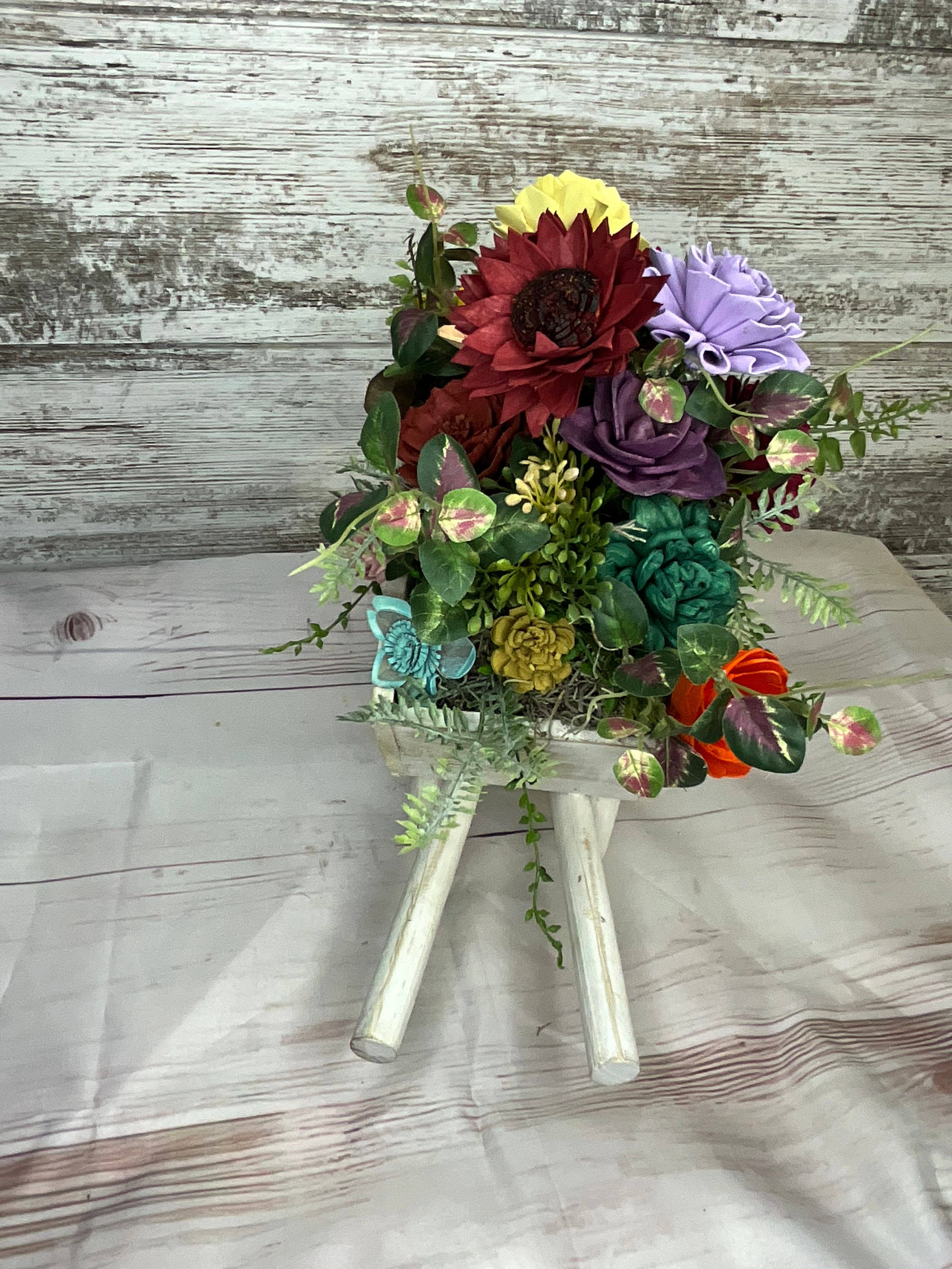 Rainbow Garden Wheelbarrow Sola Wood Flower Arrangement