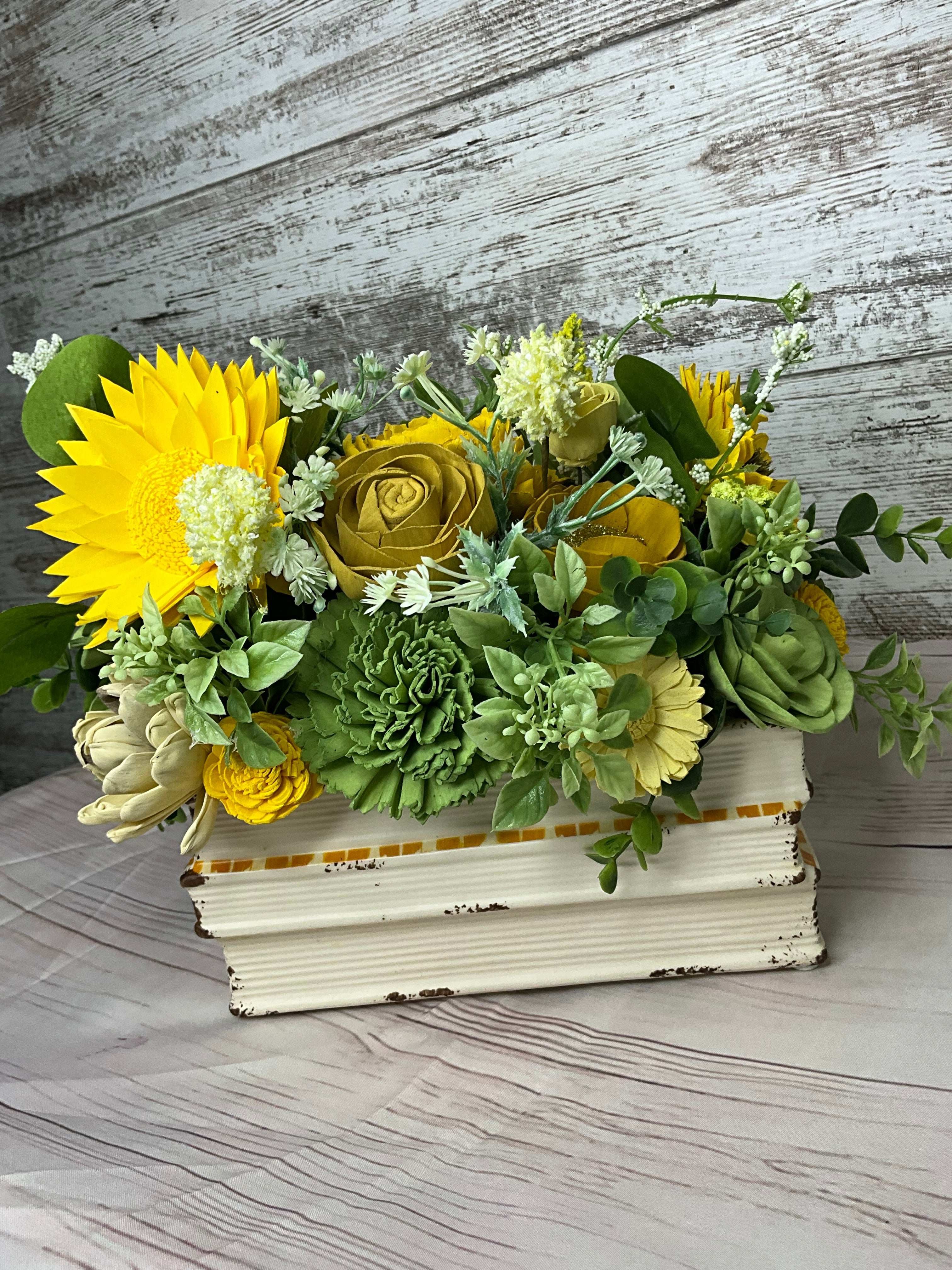 Stacked Books Ceramic Vase Sola Wood Flower Arrangement
