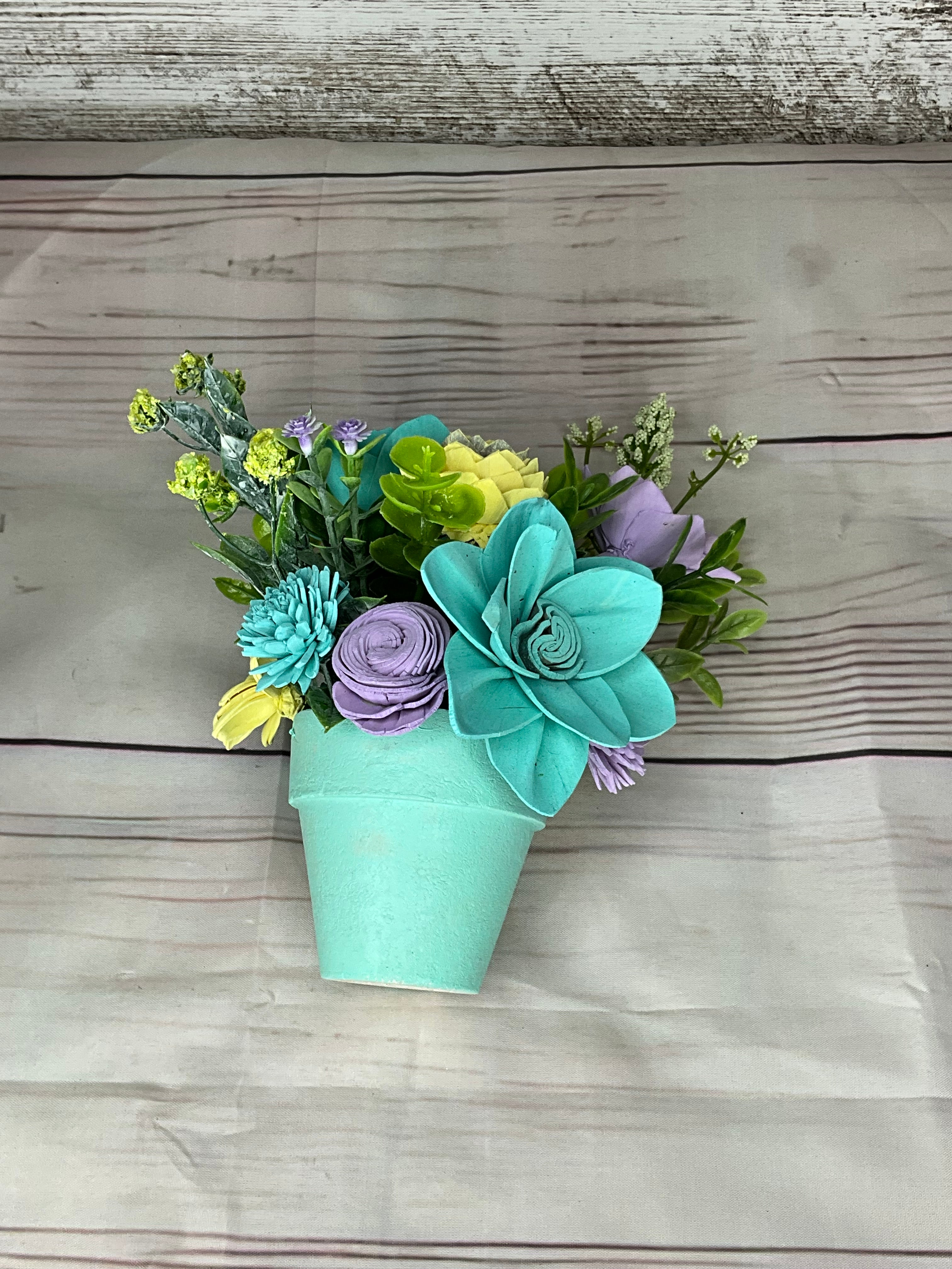 Spring Garden Sola Wood Flower Arrangement in Mint Pot