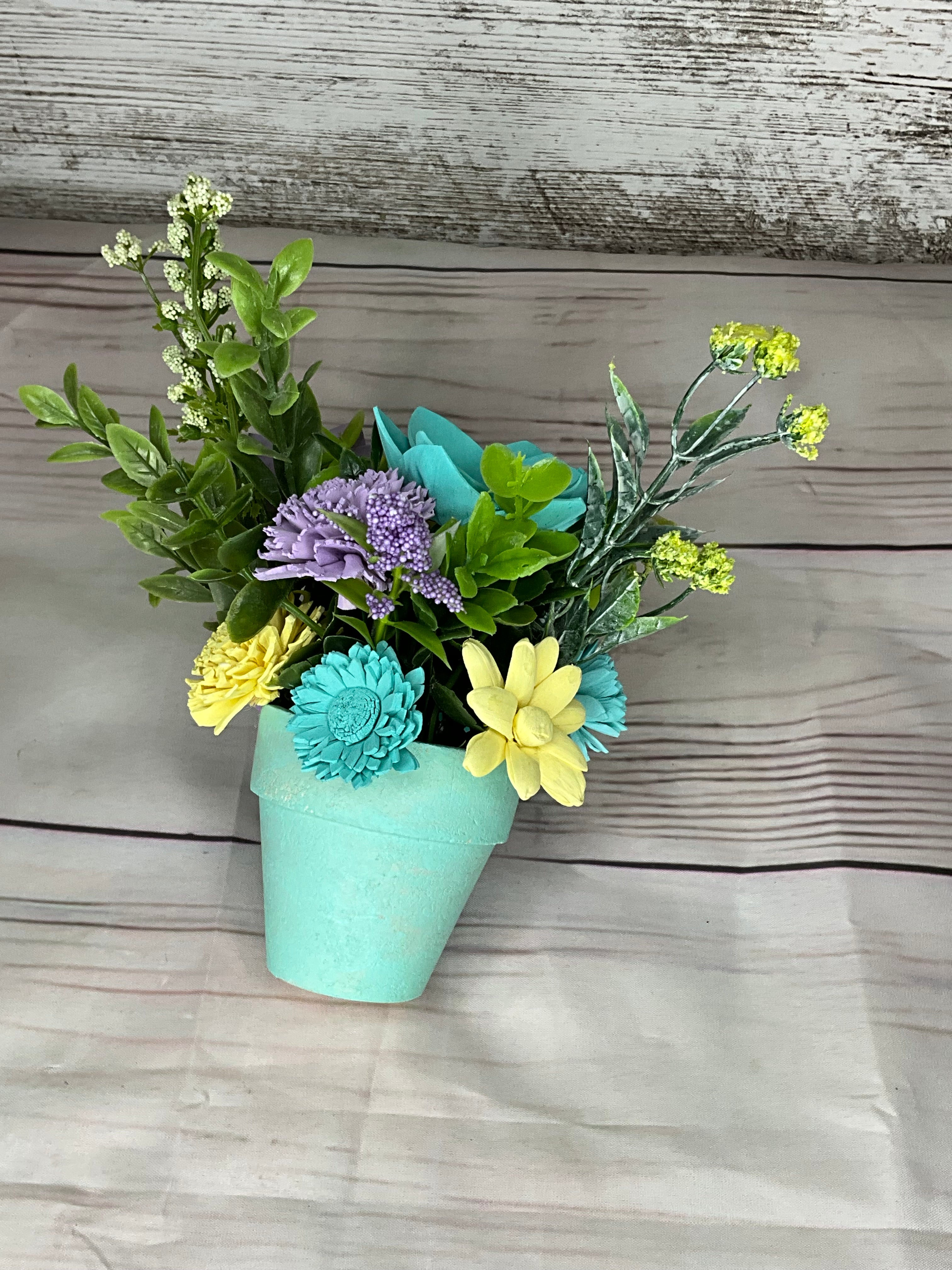 Spring Garden Sola Wood Flower Arrangement in Mint Pot
