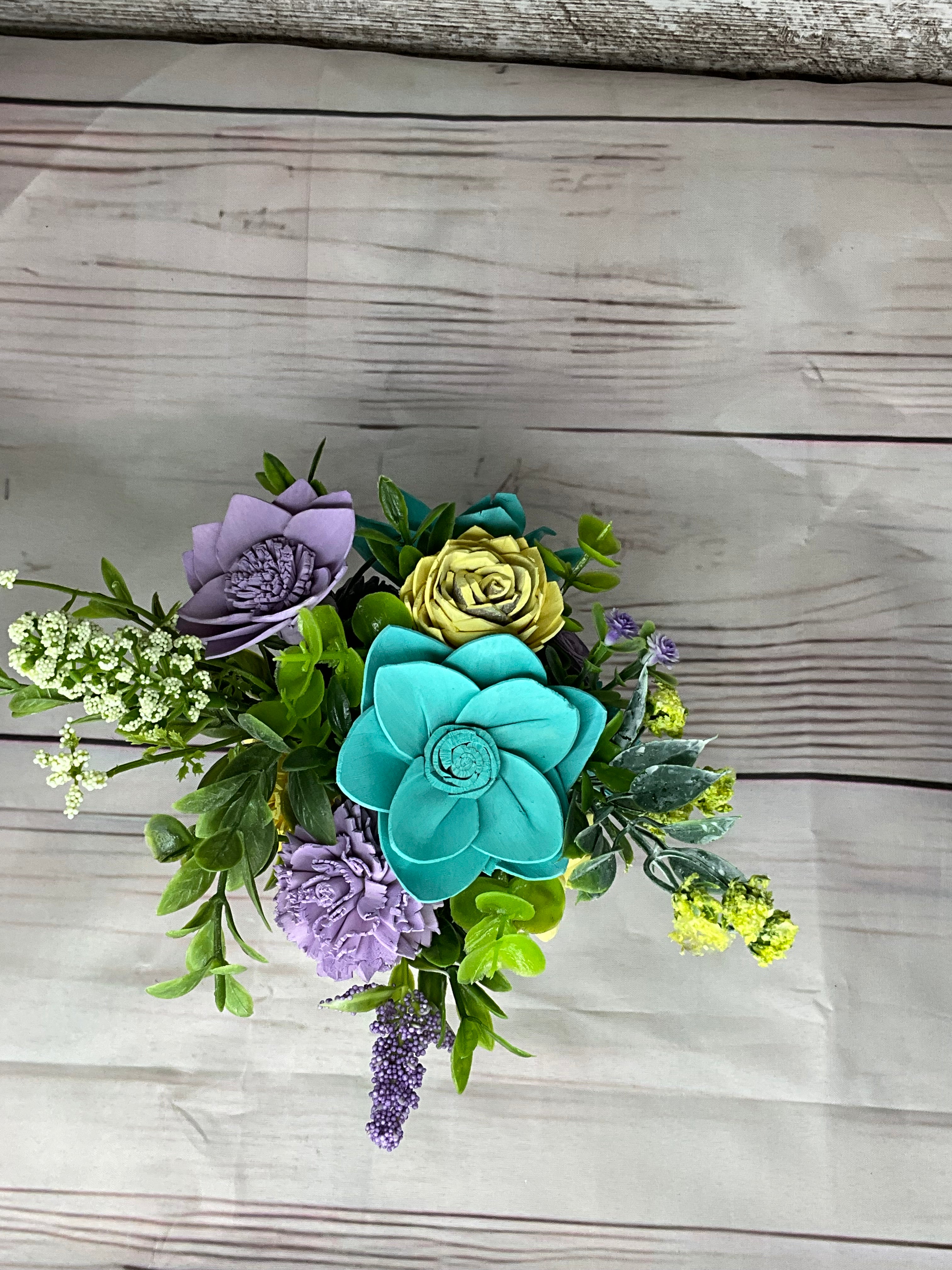 Spring Garden Sola Wood Flower Arrangement in Mint Pot