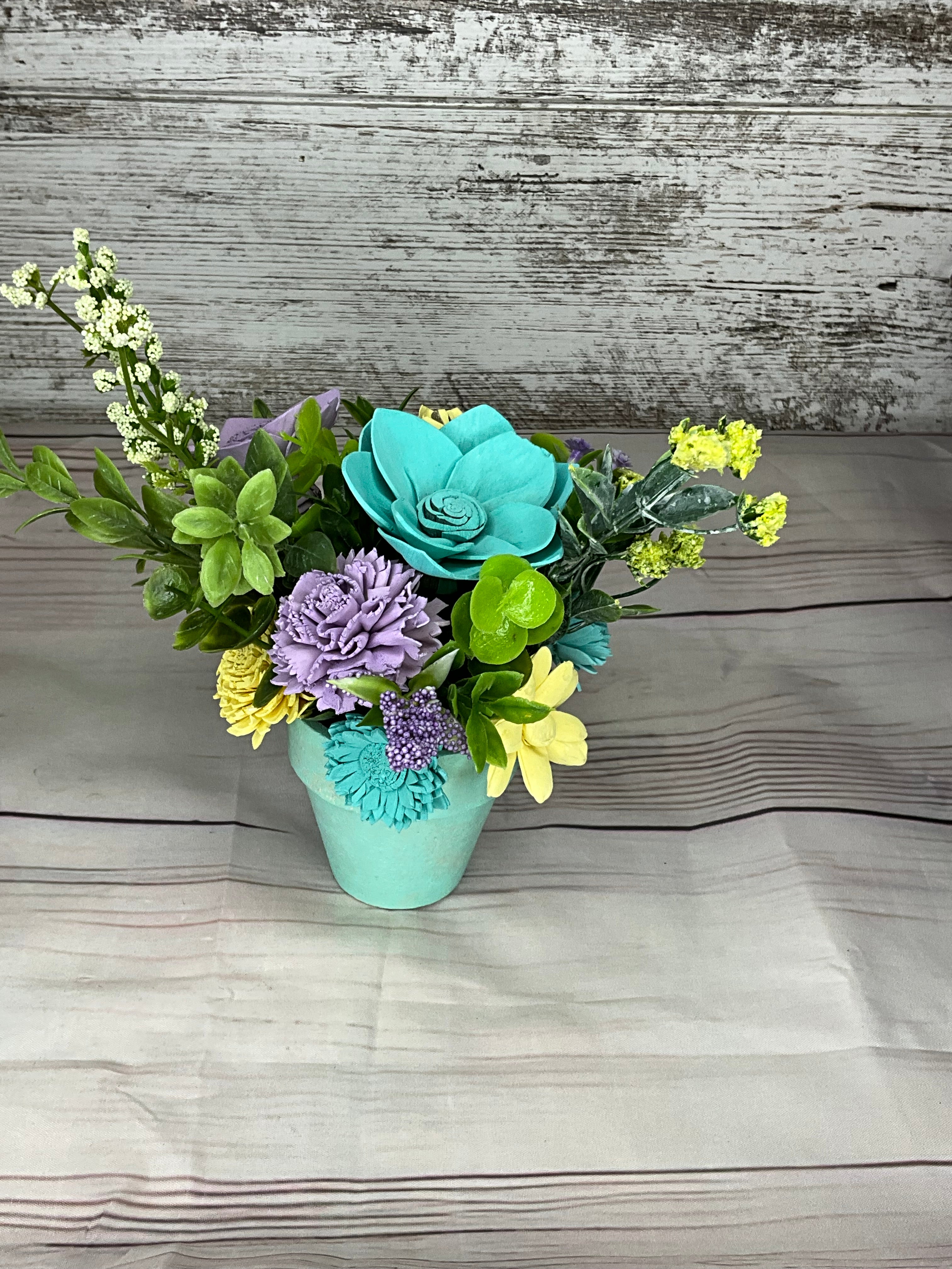 Spring Garden Sola Wood Flower Arrangement in Mint Pot