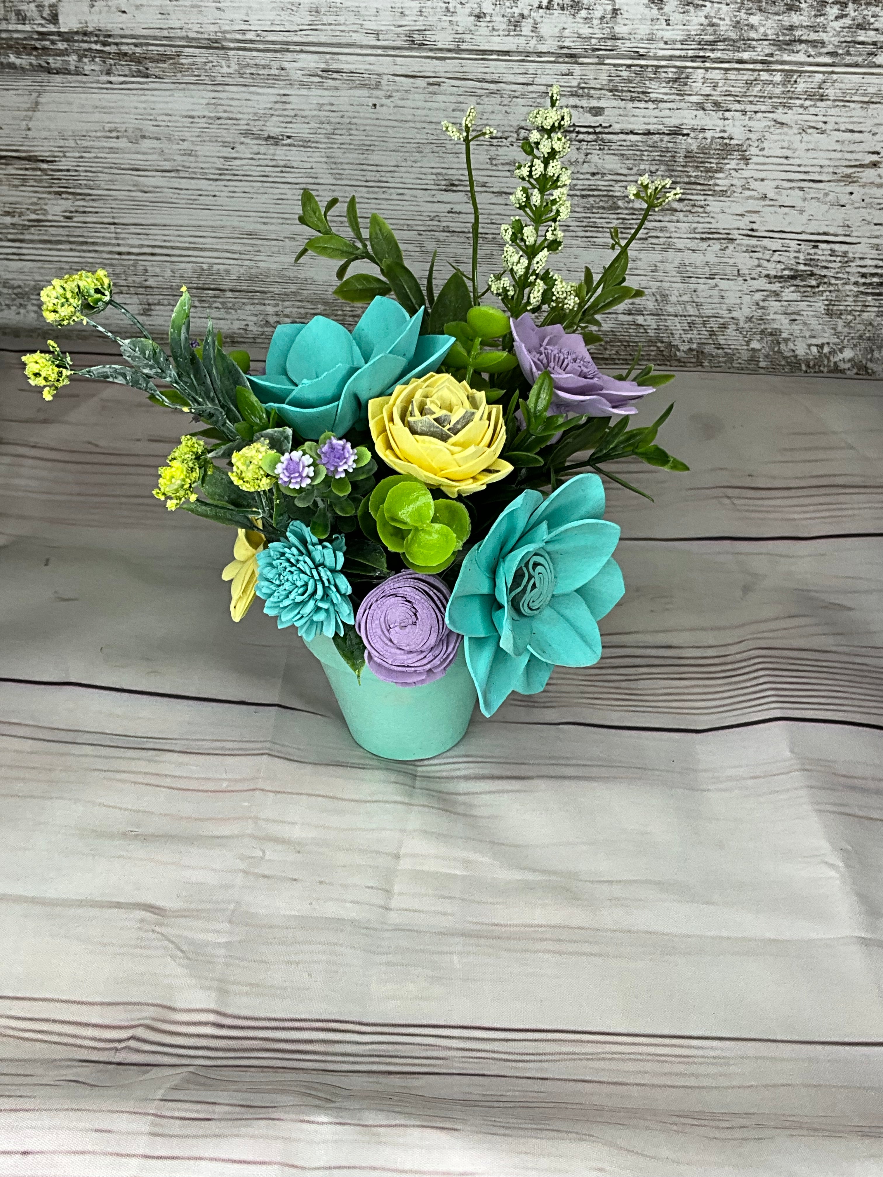 Spring Garden Sola Wood Flower Arrangement in Mint Pot