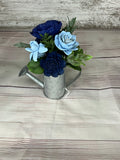 Garden Watering Can - Navy & Sky Blue Sola Wood Flower Arrangement