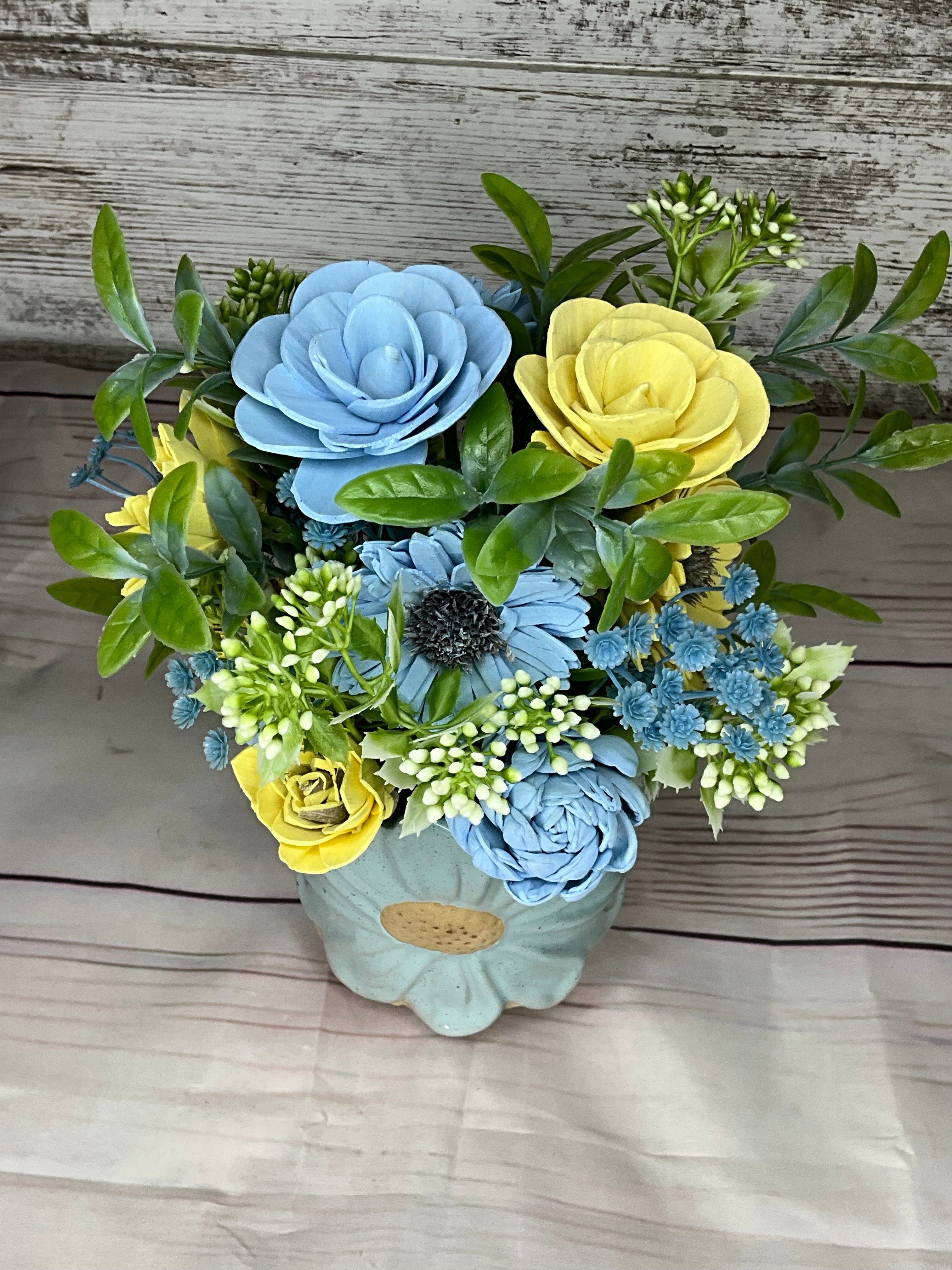 Coastal Breeze - Blue & Yellow Sola Wood Flower Arrangement