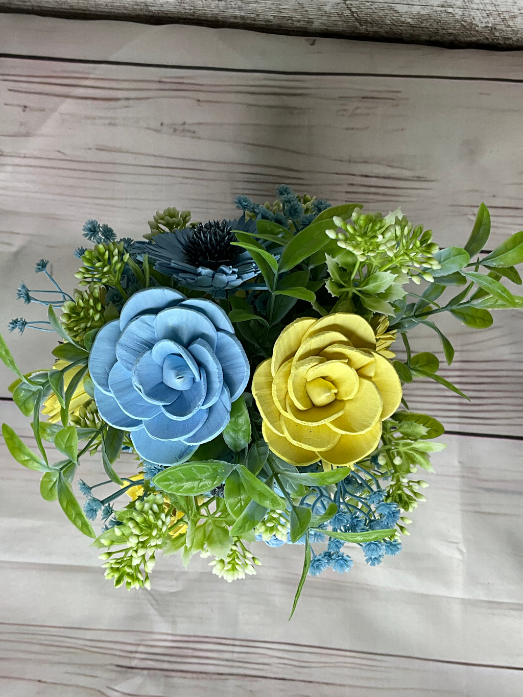 Coastal Breeze - Blue & Yellow Sola Wood Flower Arrangement