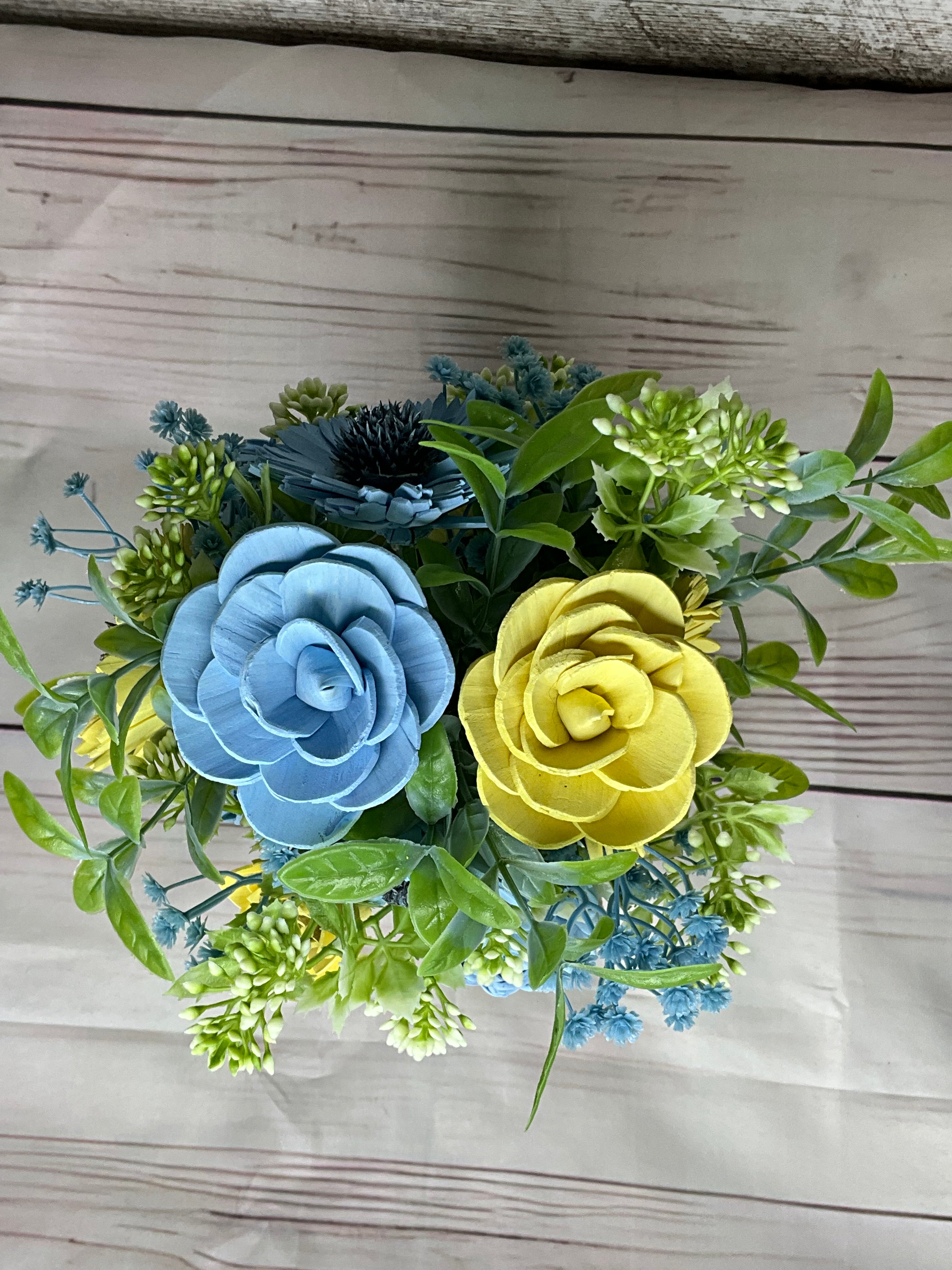 Coastal Breeze - Blue & Yellow Sola Wood Flower Arrangement