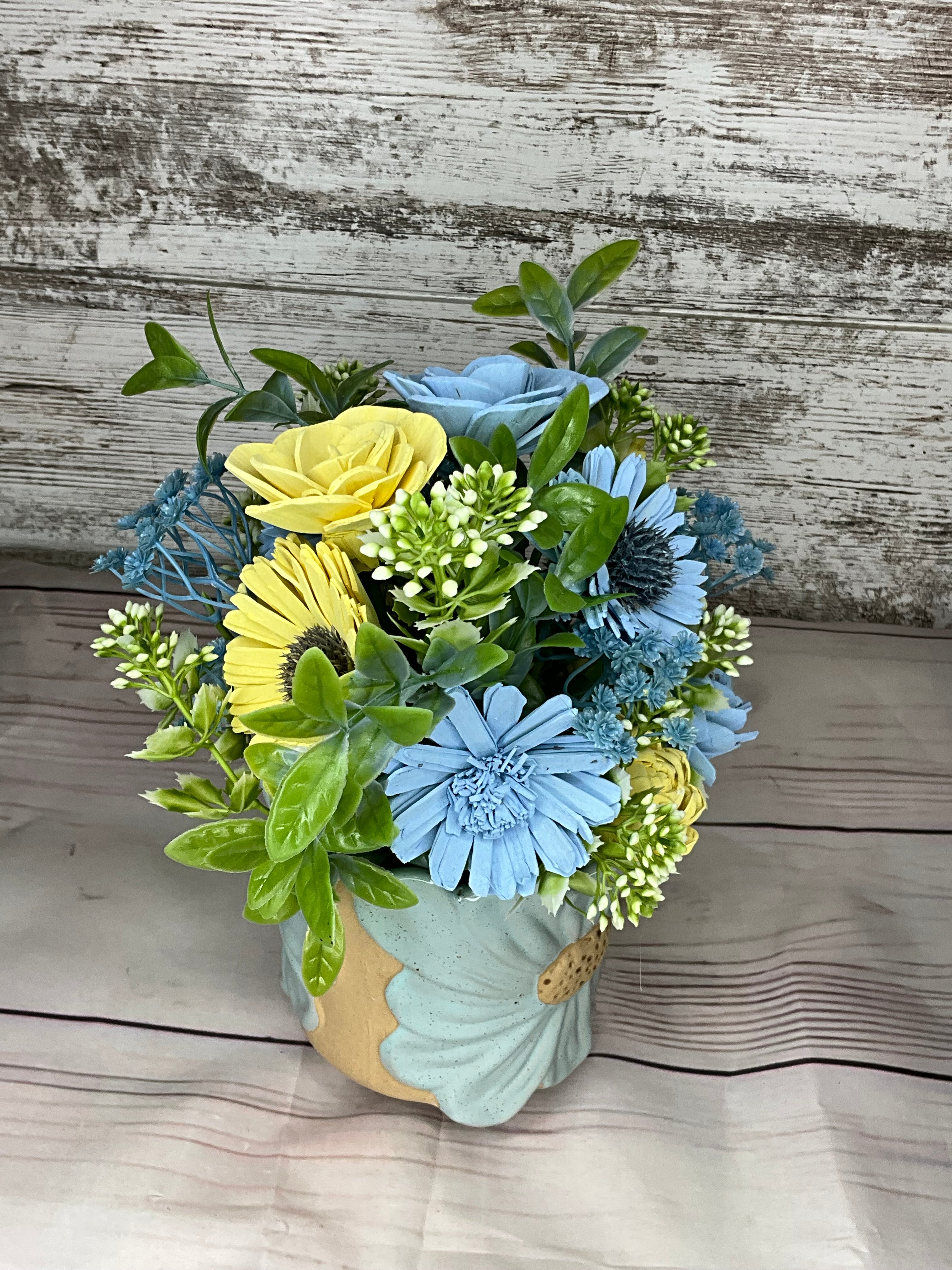 Coastal Breeze - Blue & Yellow Sola Wood Flower Arrangement
