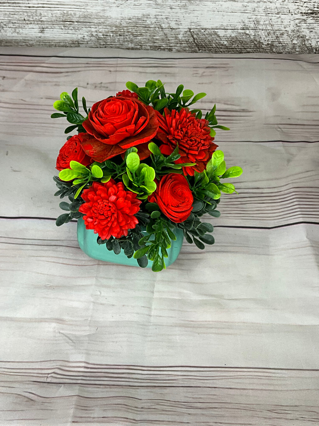 Vintage Turquoise Truck - Red Rose Arrangement
