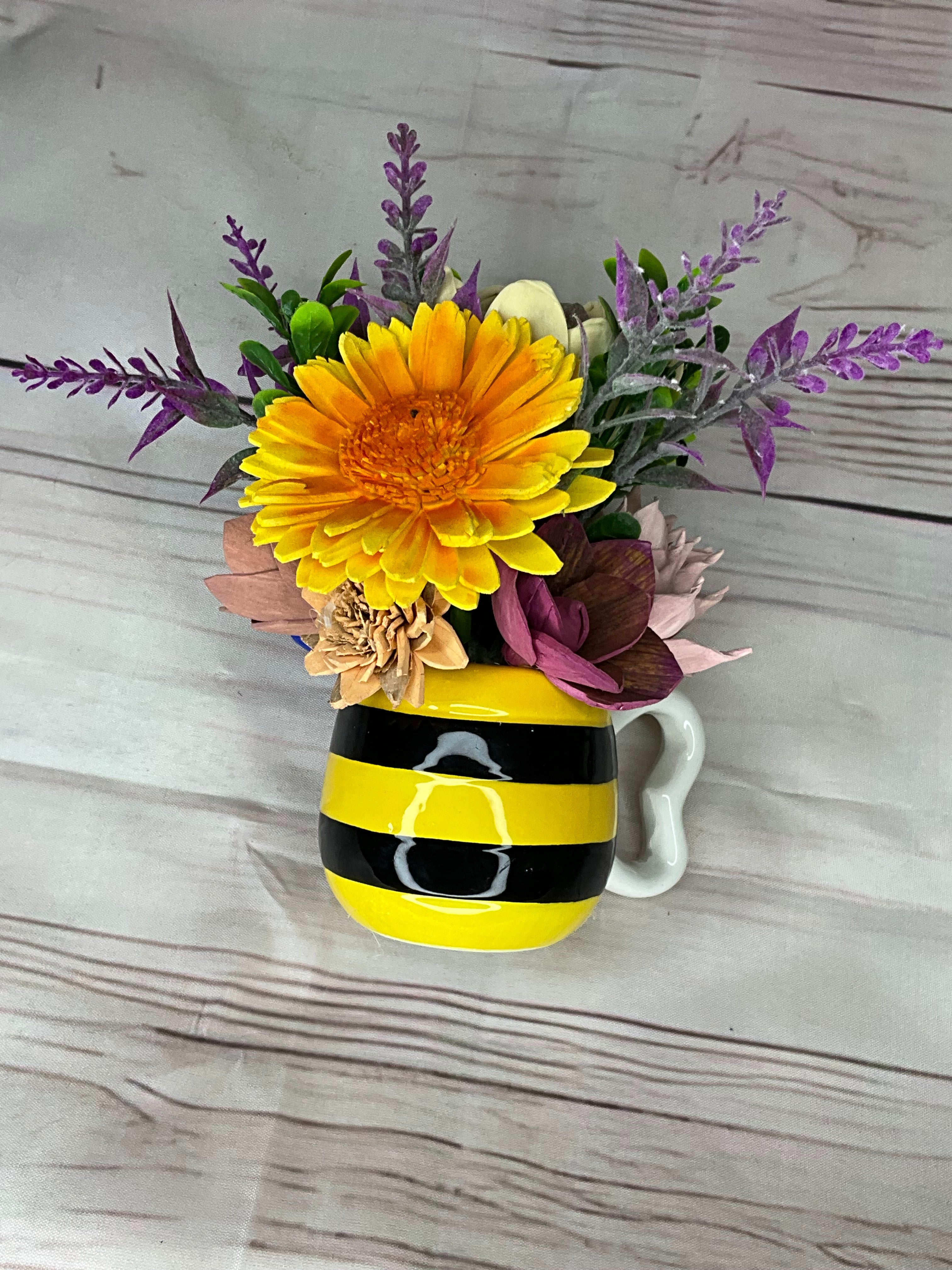 Bee-utiful Blooms - Sola Wood Flower Mug Arrangement