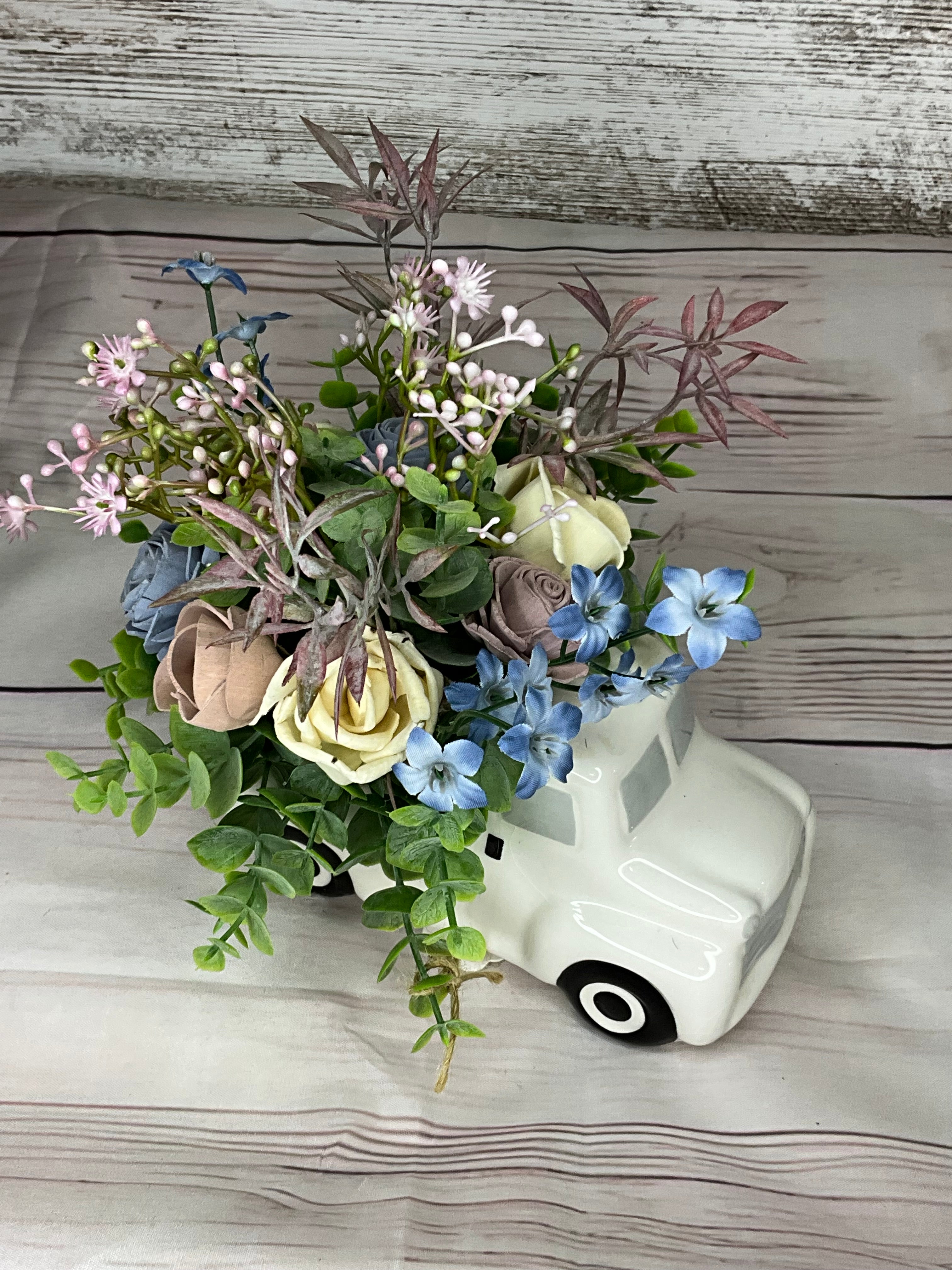 farmhouse succulent arrangements Ceramic Little White Truck - Rustic Farmhouse Decor