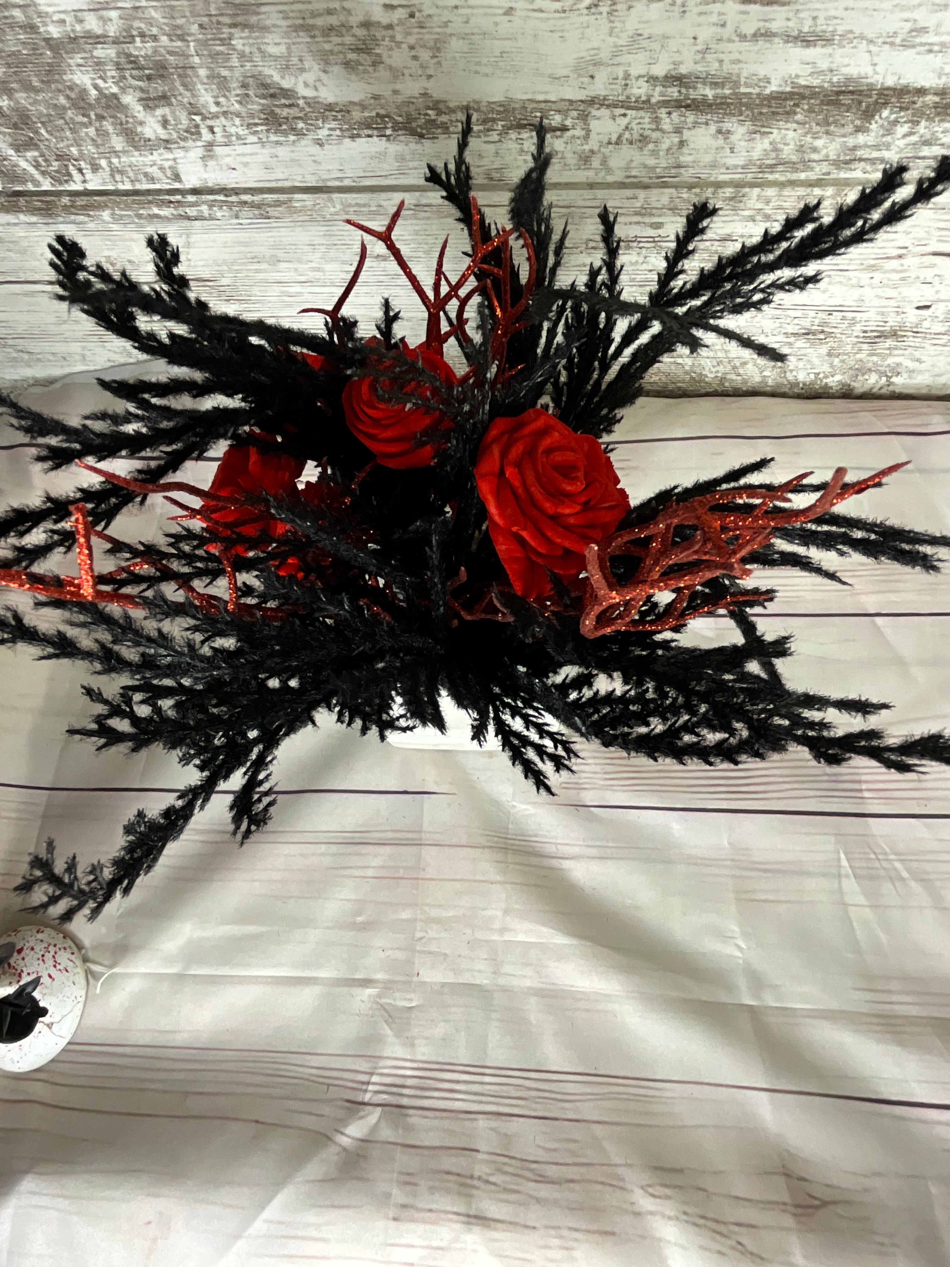 Gothic Tombstone Halloween Arrangement - Red & Black