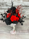 Gothic Skull Hand Goblet Halloween Arrangement - Red & Black