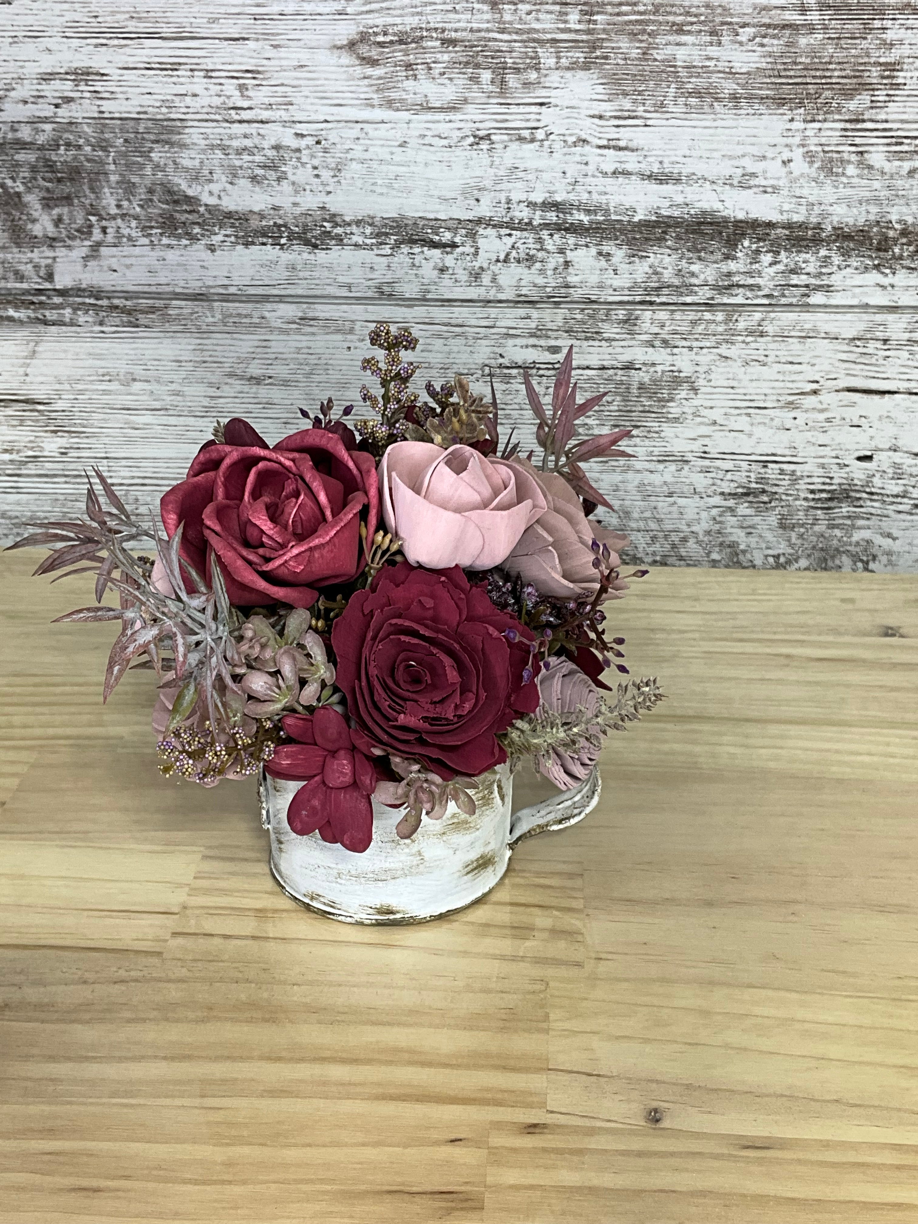 Burgundy & Blush Rose Tin Arrangement