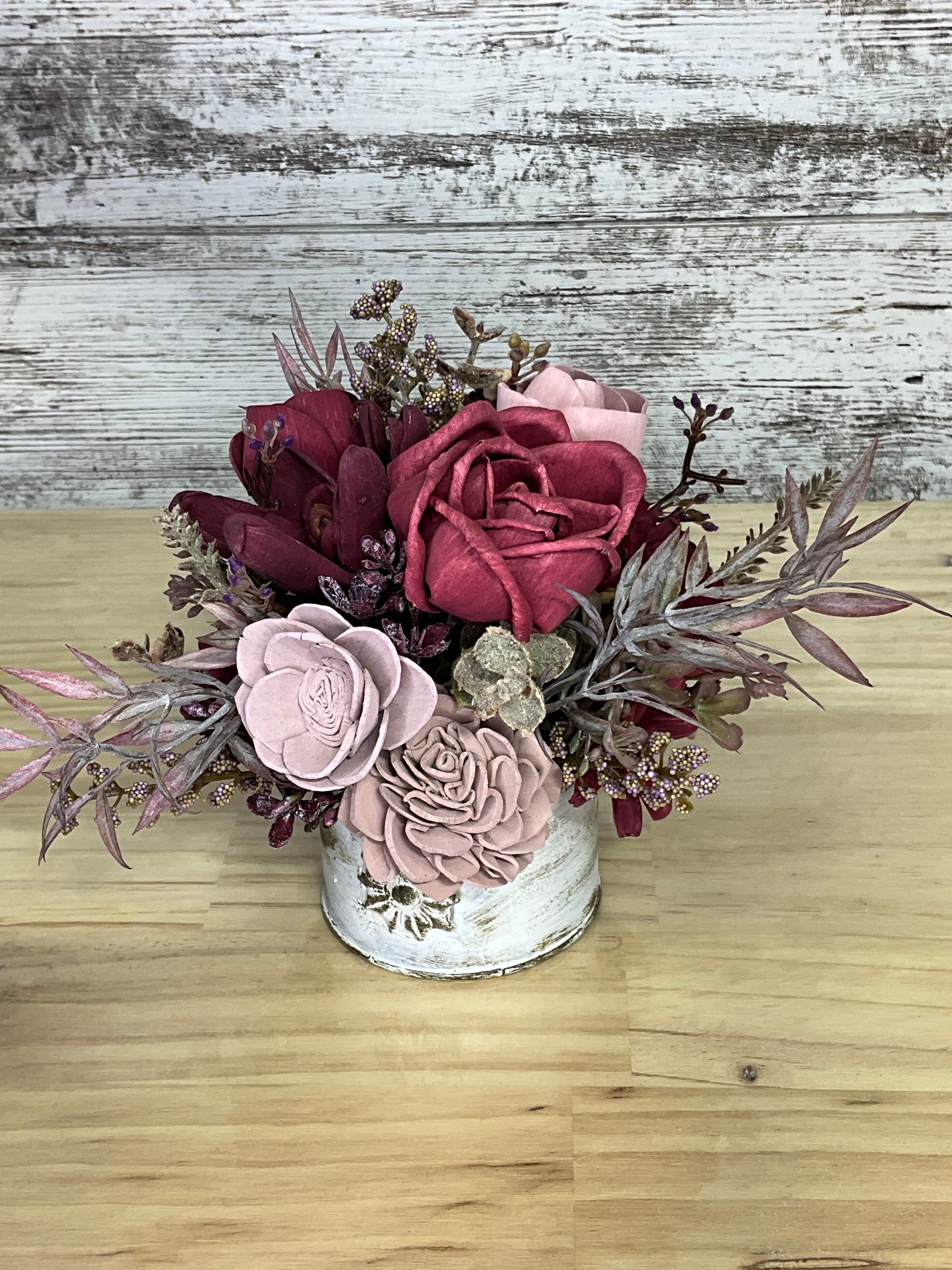Burgundy & Blush Rose Tin Arrangement