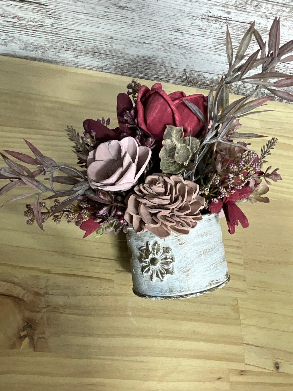 Burgundy & Blush Rose Tin Arrangement