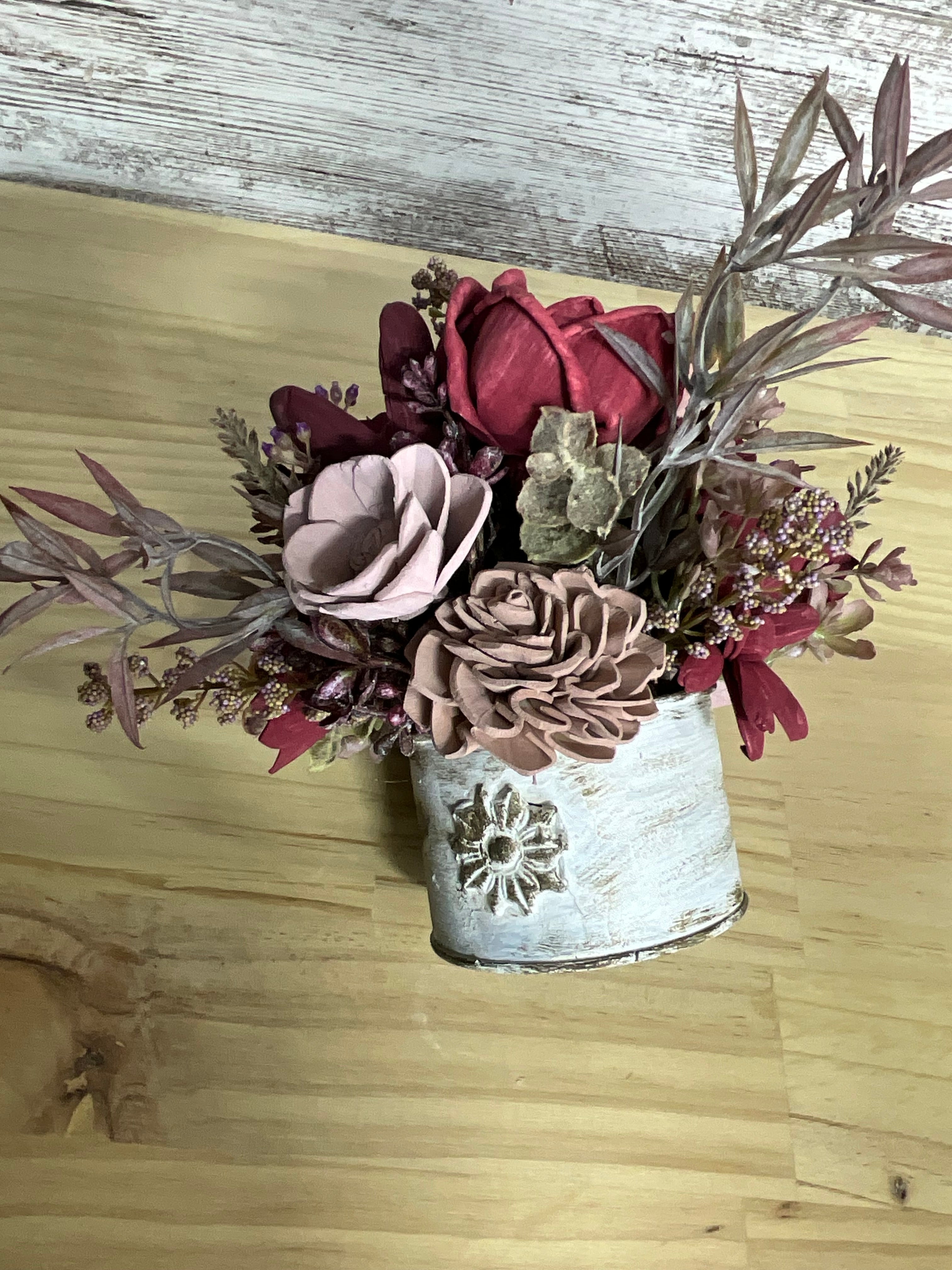 Burgundy & Blush Rose Tin Arrangement