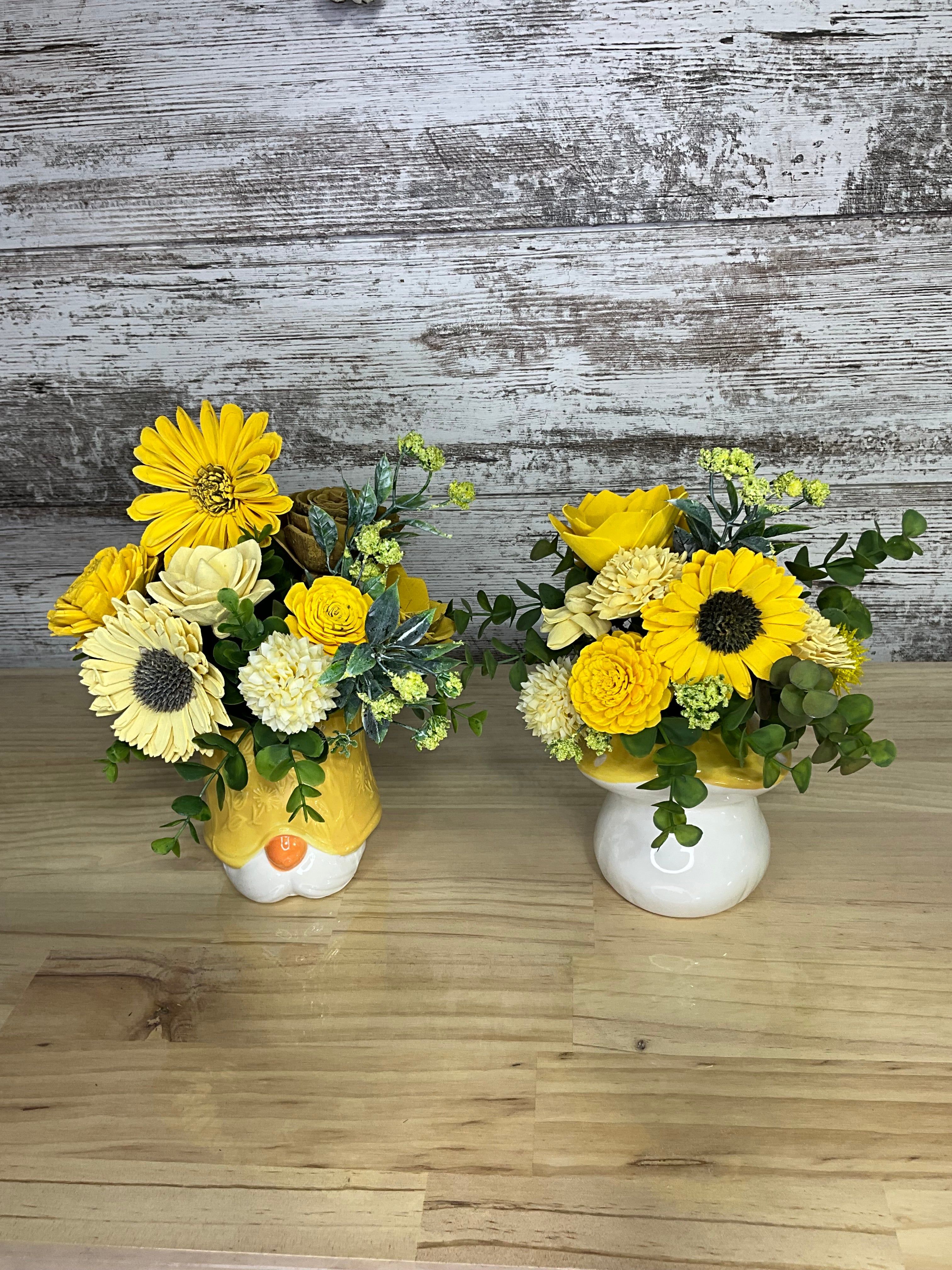 Sunshine Gnome Duo Sola Wood Flower Arrangements