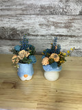 Blue & Peach Gnome Duo Sola Wood Flower Arrangements