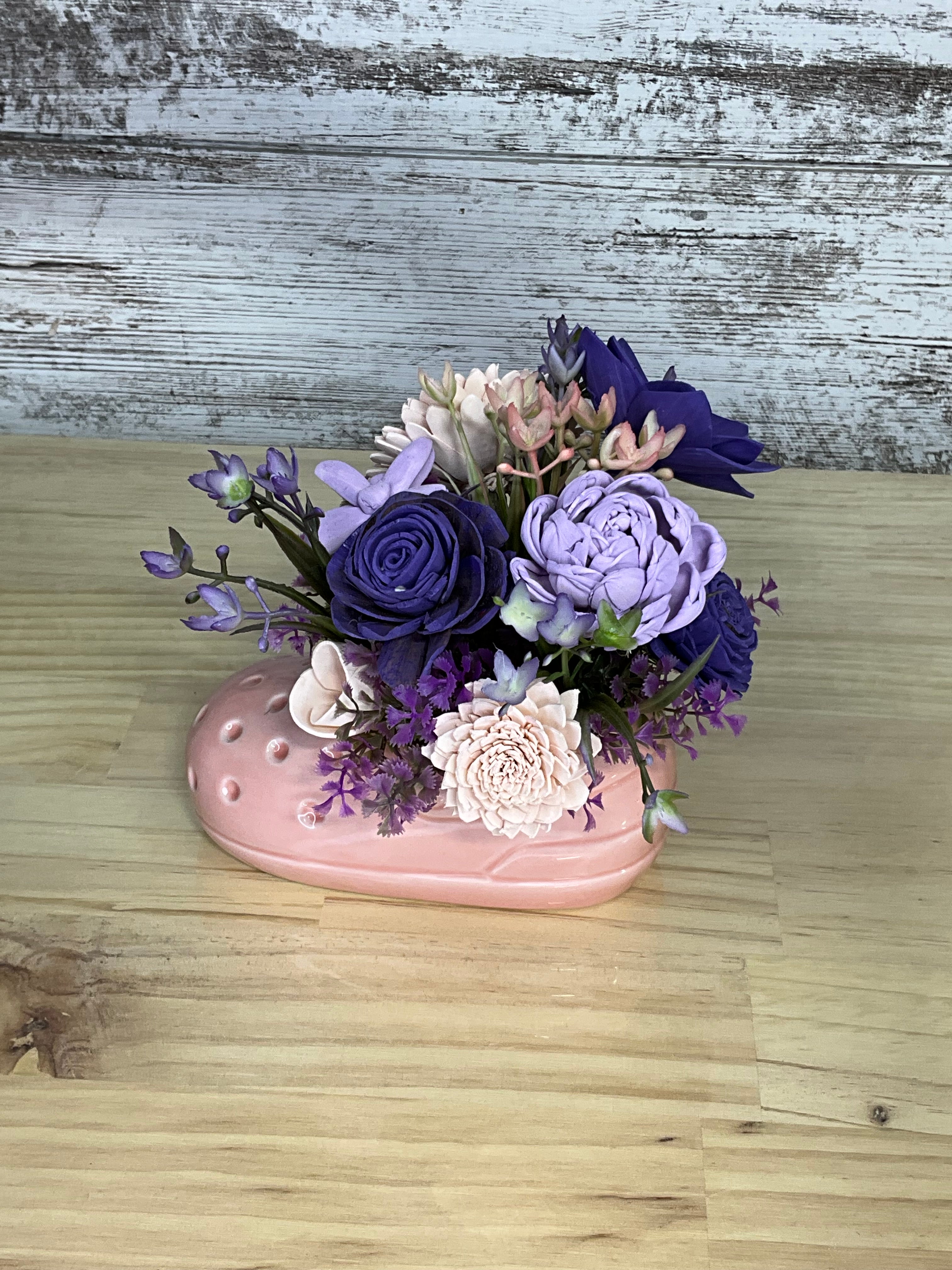 Pink Croc Sola Wood Flower Arrangement – Purple & Cream