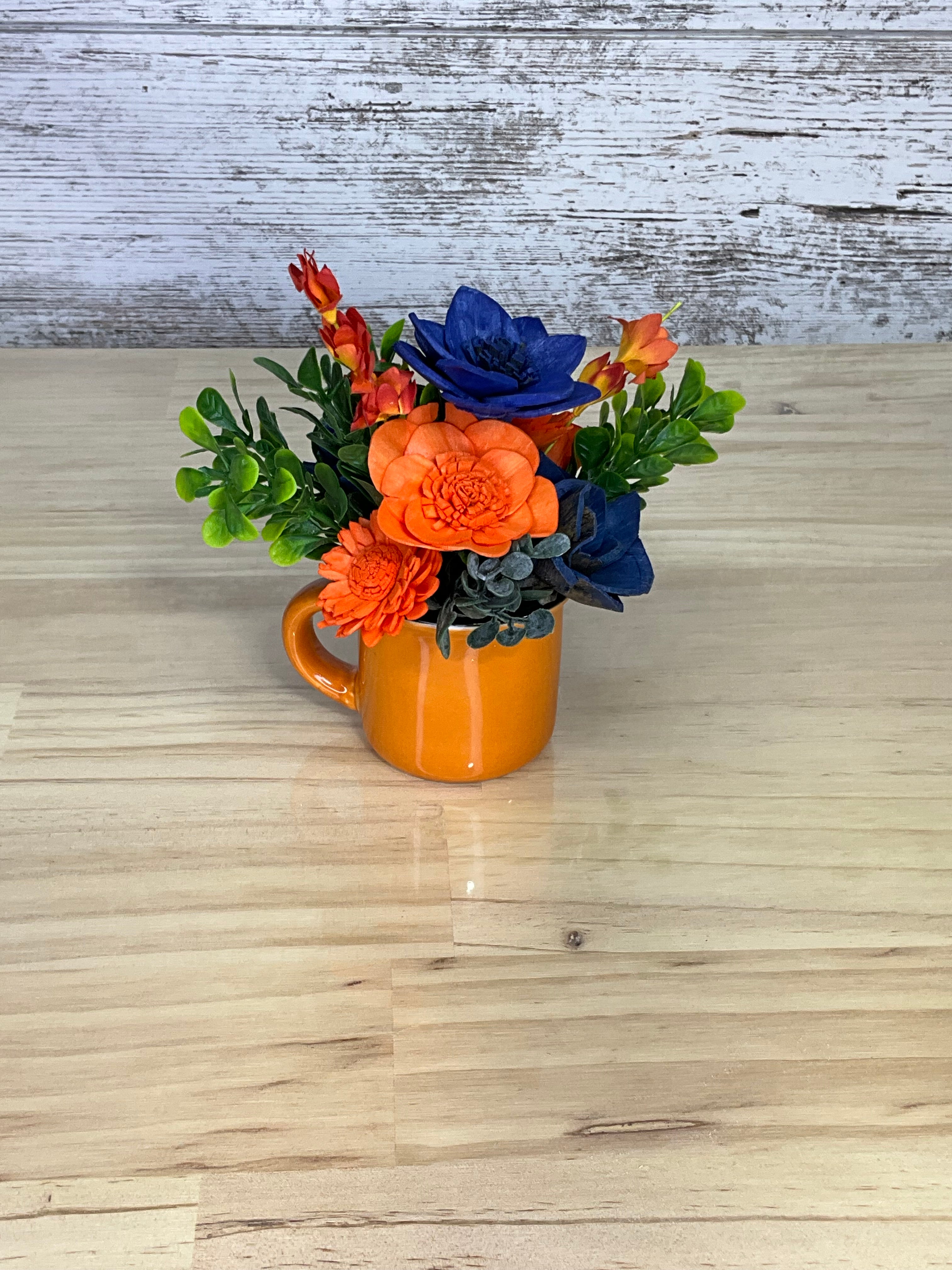 Orange Mug Sola Wood Flower Arrangement – Navy & Orange