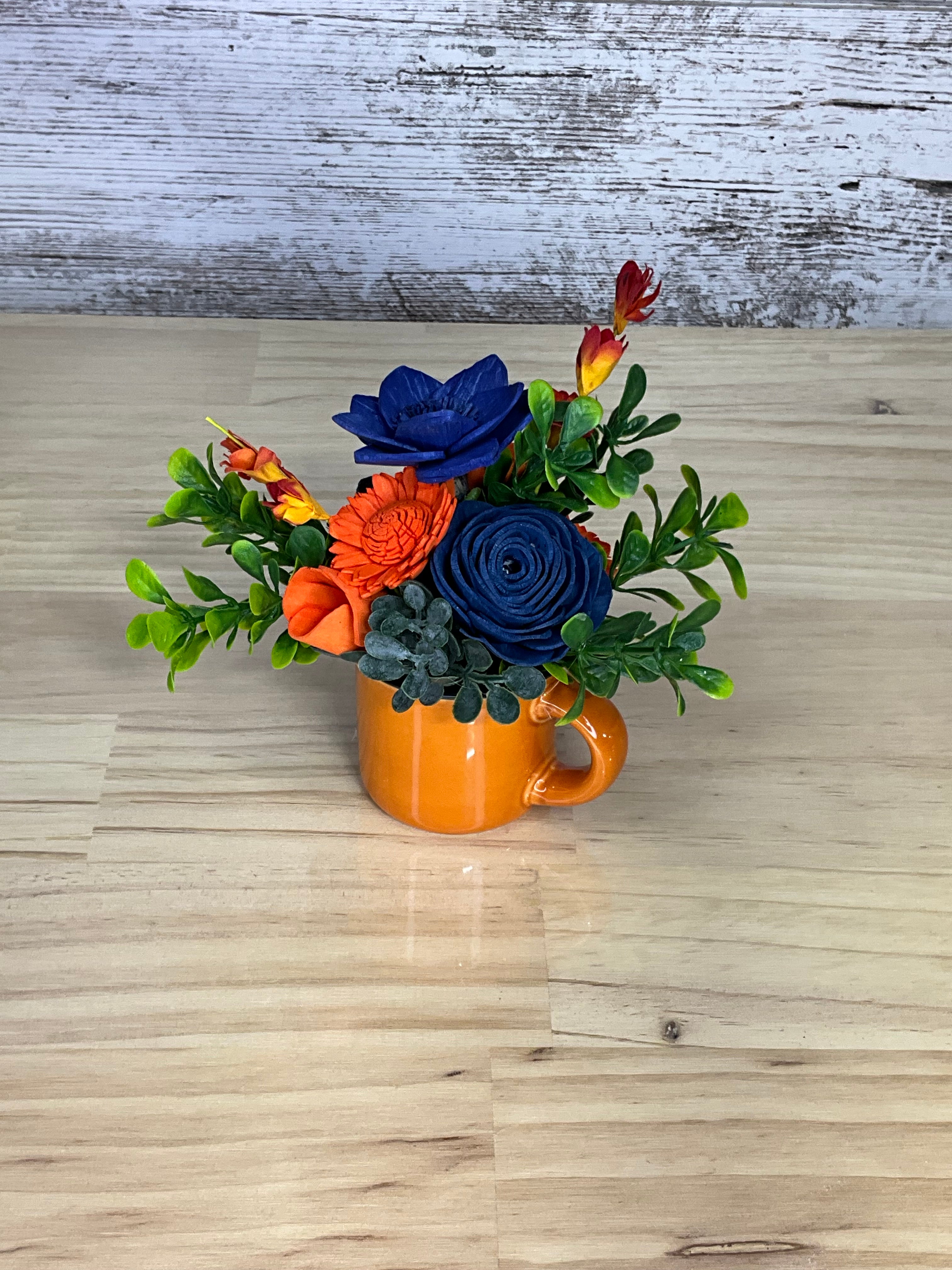 Orange Mug Sola Wood Flower Arrangement – Navy & Orange