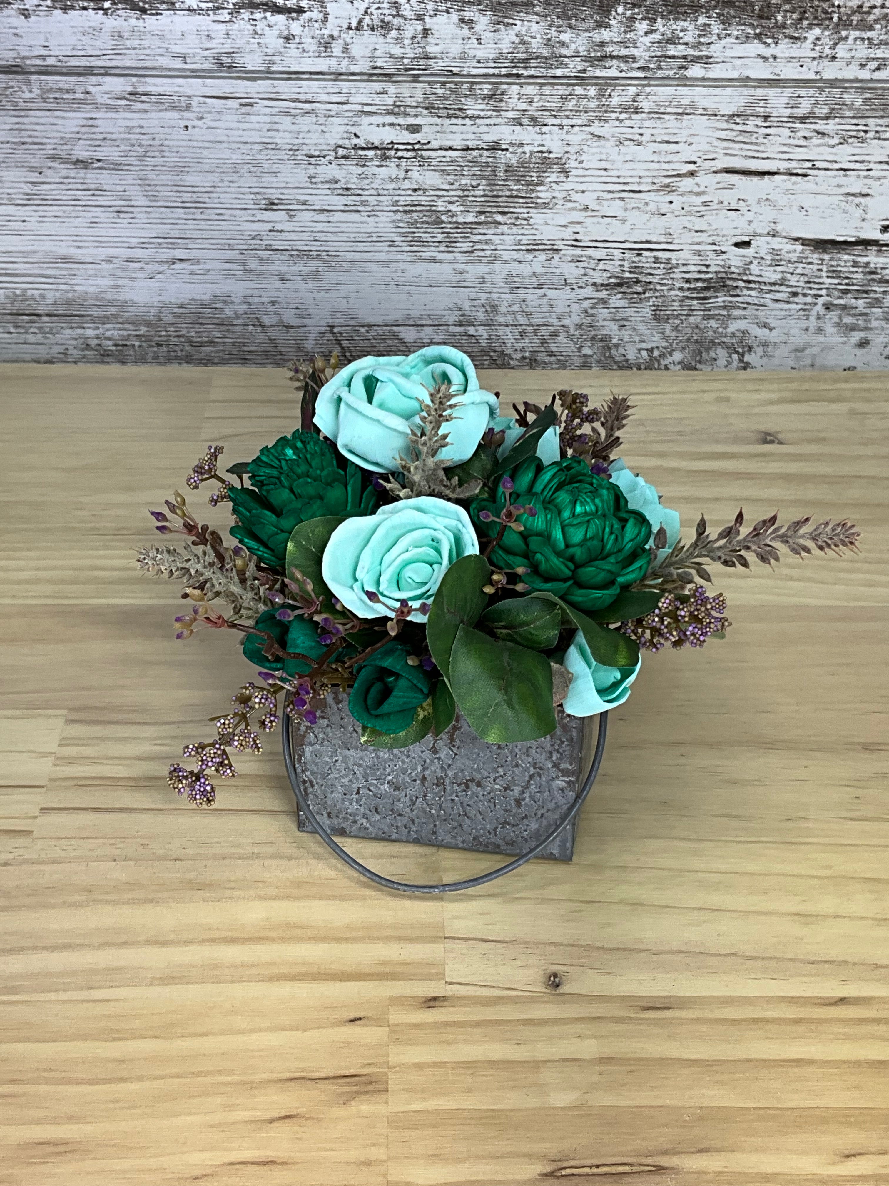 Mint & Emerald Sola Wood Flower Arrangement in Galvanized Tin